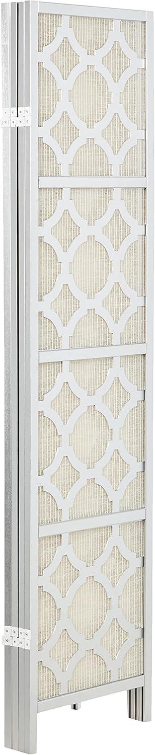 Roundhill Furniture Quarterfoil infused Diamond 4-Panel Room Divider in Silver