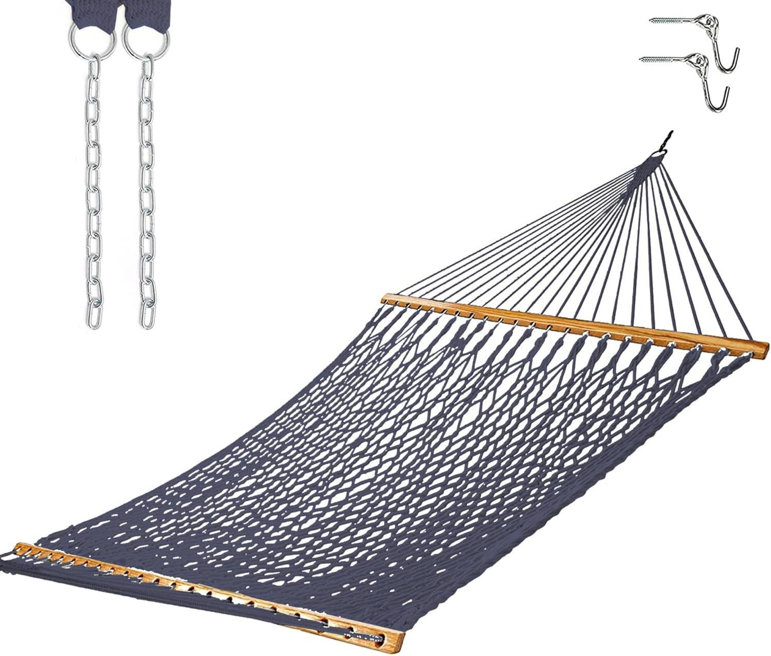Castaway Living 13 ft. Double Navy Polyester Rope Hammock with Free Extension Chains ,Tree Hooks & Storage Bag