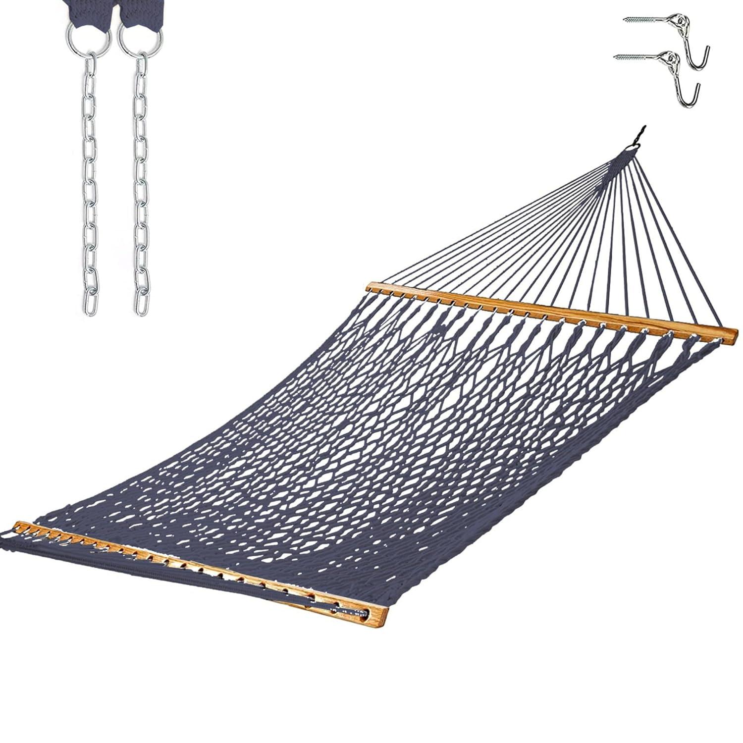 Castaway Living 13 ft. Double Navy Polyester Rope Hammock with Free Extension Chains ,Tree Hooks & Storage Bag