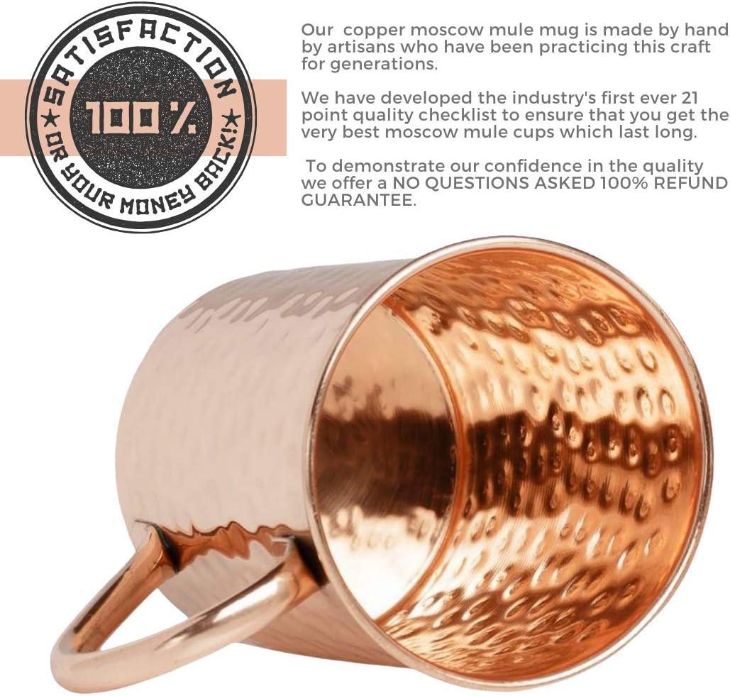 Advanced Mixology Moscow Mule Copper Mugs - Set of 2 - 100% HANDCRAFTED - Pure Solid Copper Mugs 16 oz Gift Set with BONUS: Artisan Wooden Coasters, Cocktail Copper Straws, and Shot Glass!