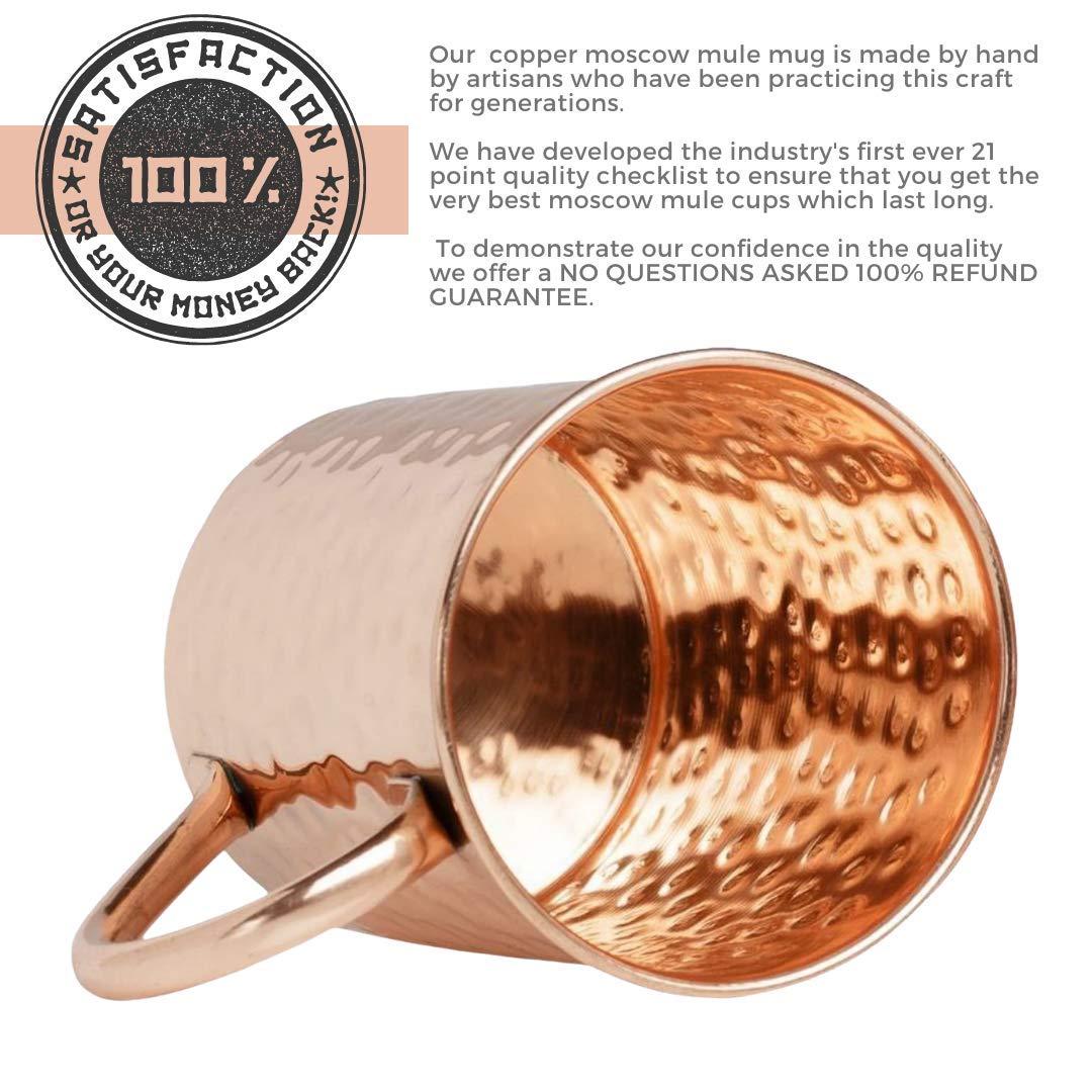 Advanced Mixology Moscow Mule Copper Mugs - Set of 2 - 100% HANDCRAFTED - Pure Solid Copper Mugs 16 oz Gift Set with BONUS: Artisan Wooden Coasters, Cocktail Copper Straws, and Shot Glass!