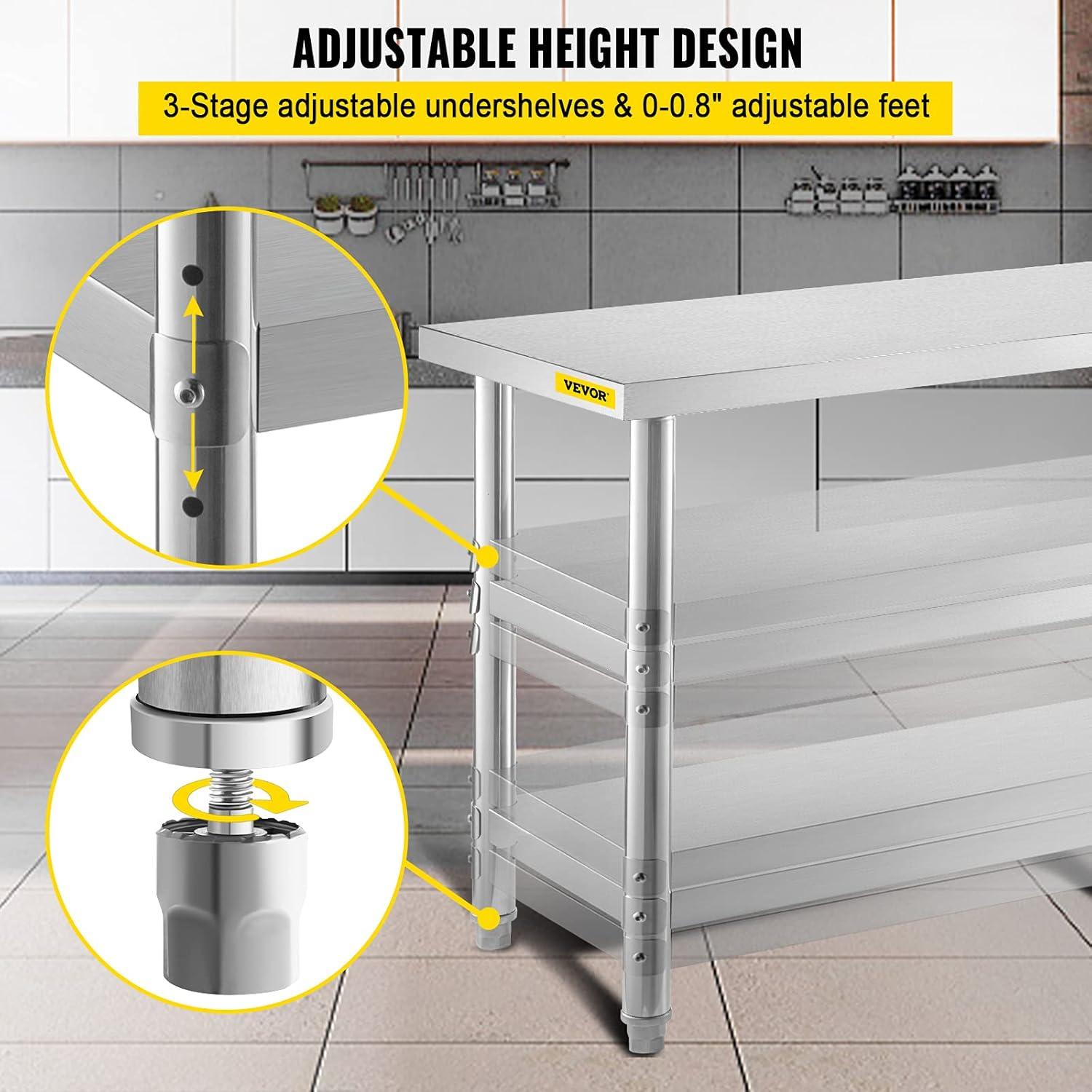 VEVOR 36x18 Stainless Steel Commercial Prep Table with 2 Shelves