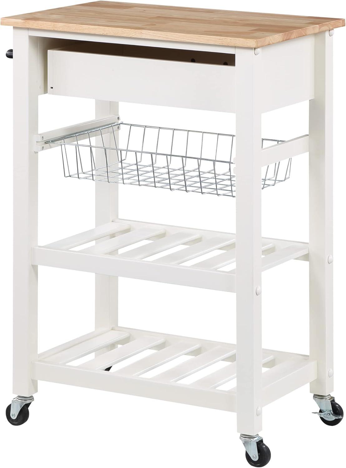 Hampton Engineered Wood Kitchen Cart With Wood Top and White Base