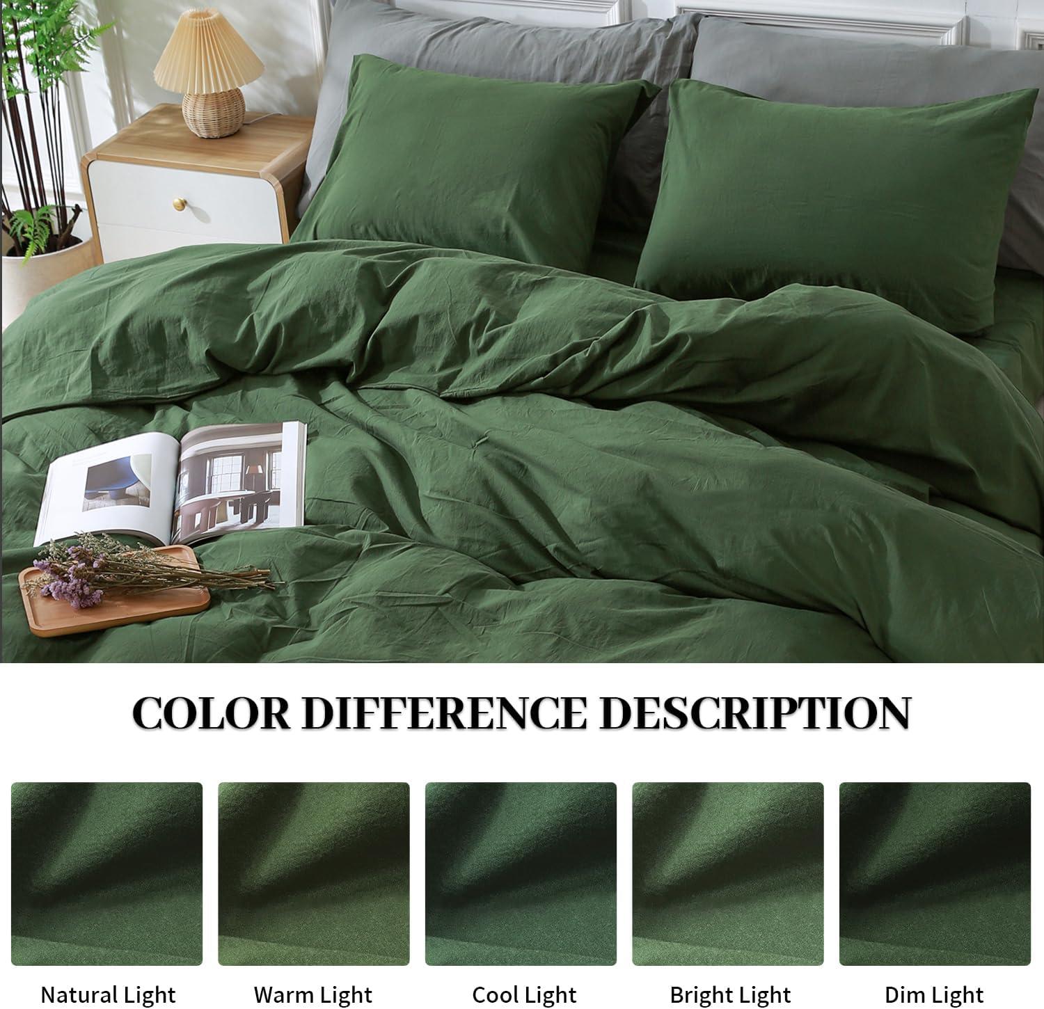 Queen Organic Cotton Green Duvet Cover Set