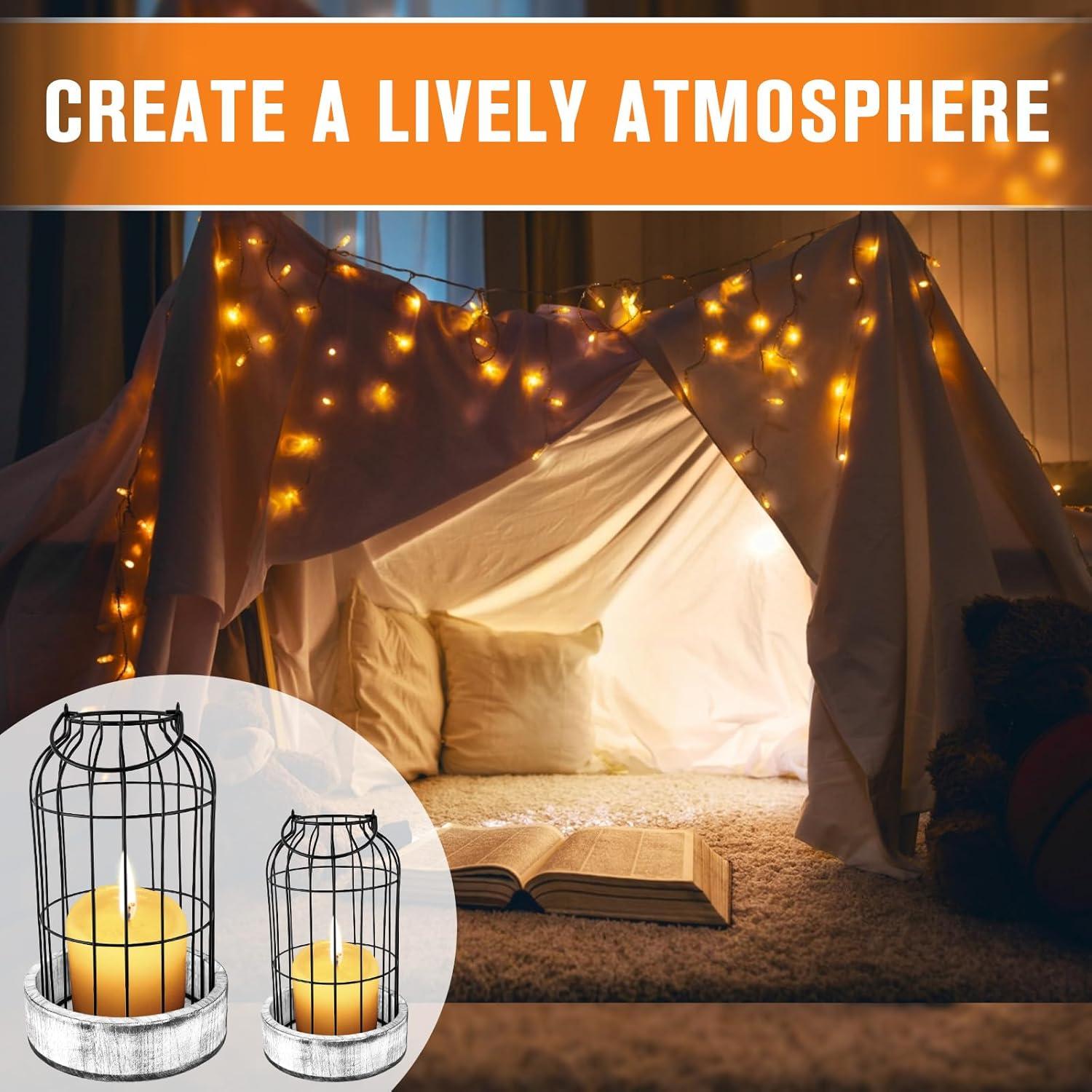 Rustic Farmhouse Lantern Decor Set of 2 - Stylish Decorative Lanterns for Your Living Room, Fireplace Mantle or Kitchen Dining Table - Modern Upscale Beauty for Your Entire Home