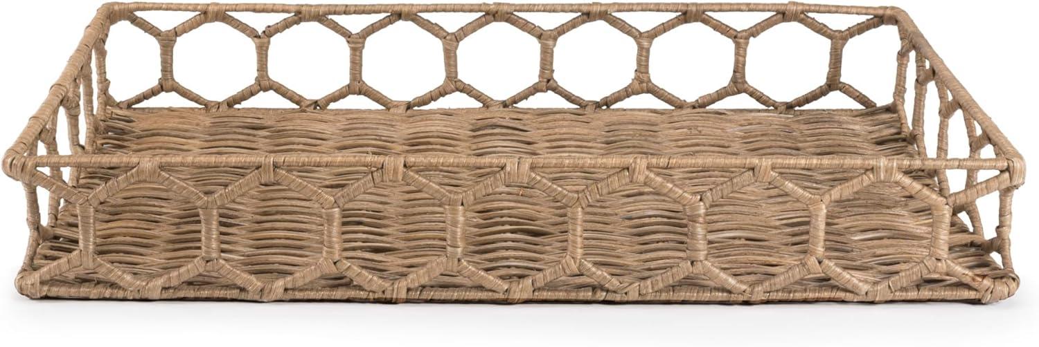 happimess Honeycomb 19.75" Rustic Bohemian Hand-Woven Rattan Tray, Natural