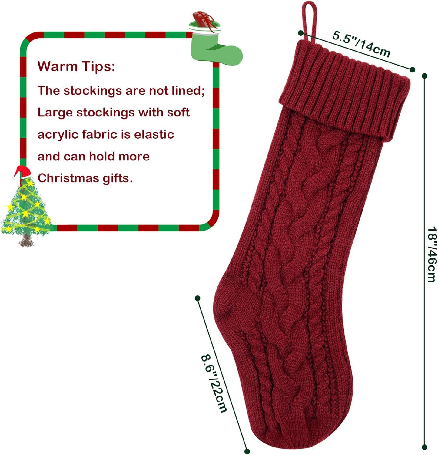 Set of 6 Large Knit Christmas Stockings in Red, Green, and Cream