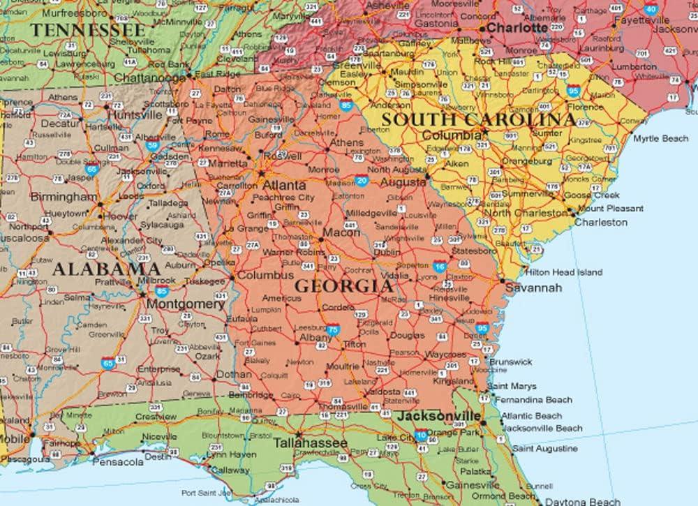 Laminated 50" x 32" United States Wall Map Poster with 3D Relief