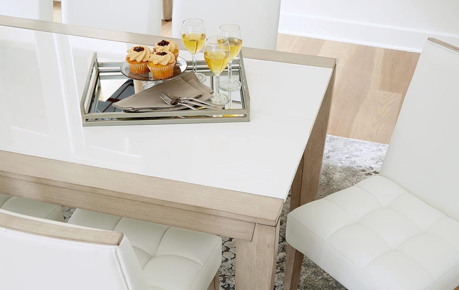 Contemporary Beige & White Wood Dining Table with Acrylic Insert