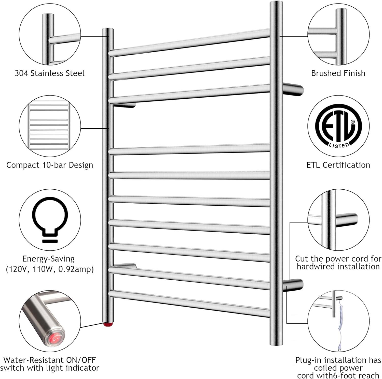 HEATGENE Towel Warmer, Heated Towel Warmer Rack, Wall-Mounted Hardwired/Plug-in Electric Towel Warmers for Bathroom, Hot Towel Rails - Matte Black