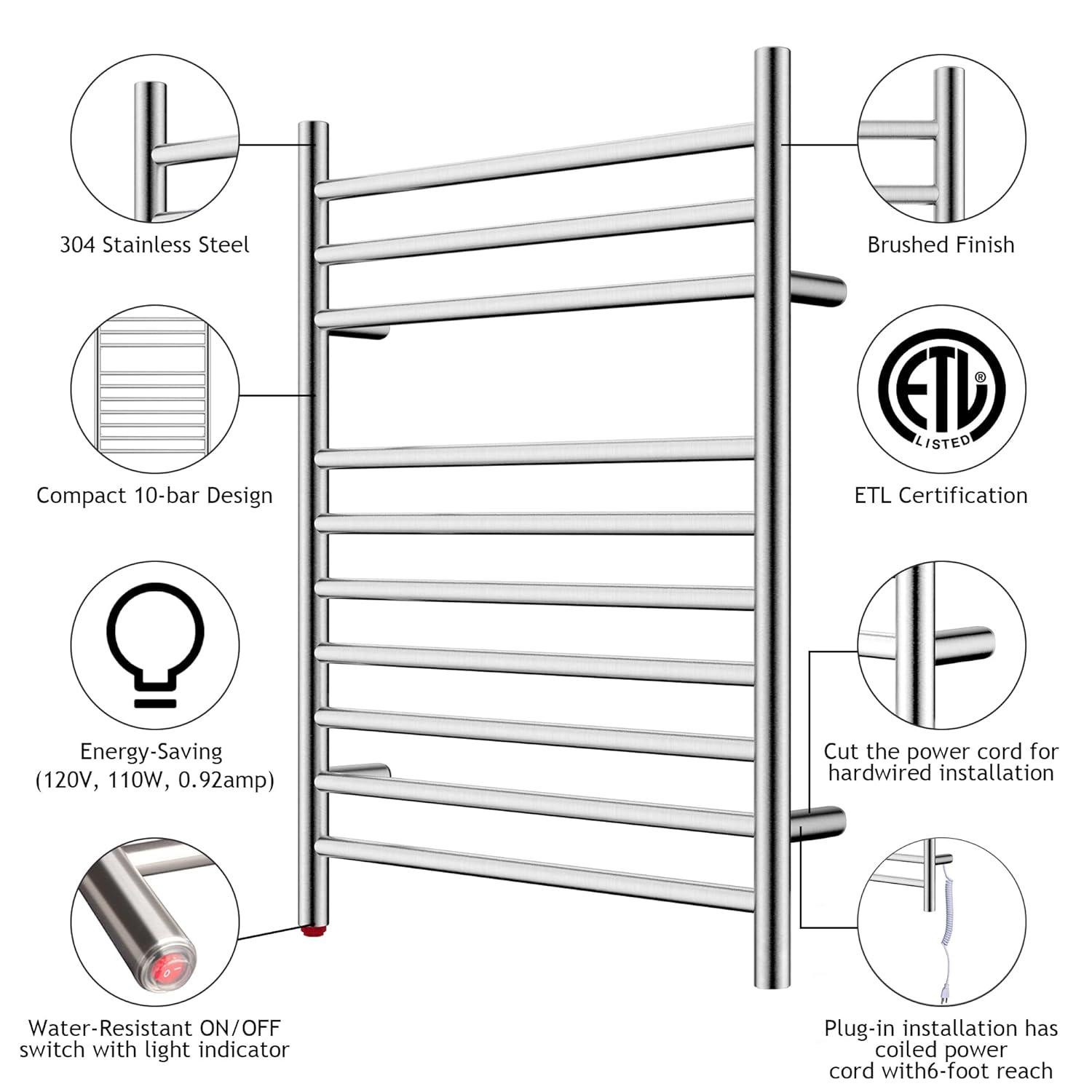 HEATGENE Towel Warmer, Heated Towel Warmer Rack, Wall-Mounted Hardwired/Plug-in Electric Towel Warmers for Bathroom, Hot Towel Rails - Matte Black