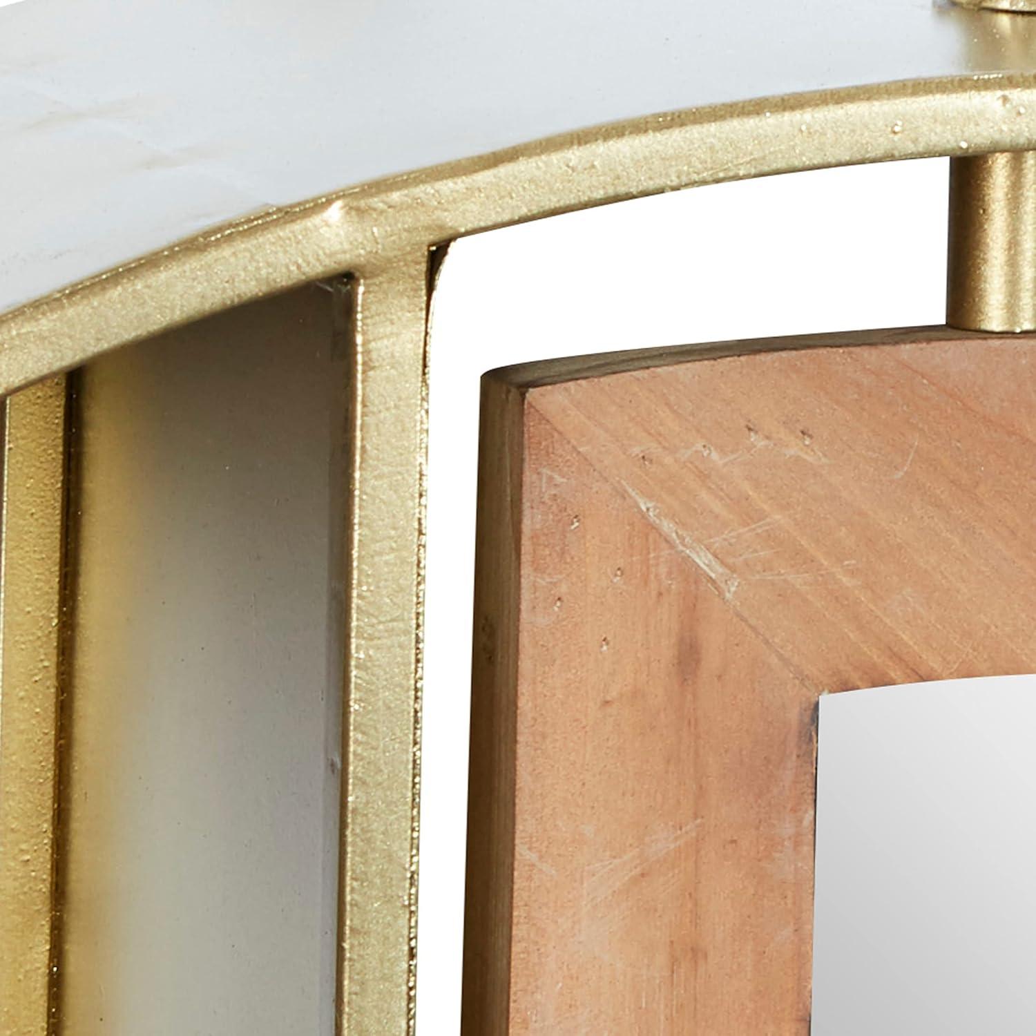 DecMode 28" x 5" 2-Tier Gold Wall Shelf with Half Moon Shaped Mirror