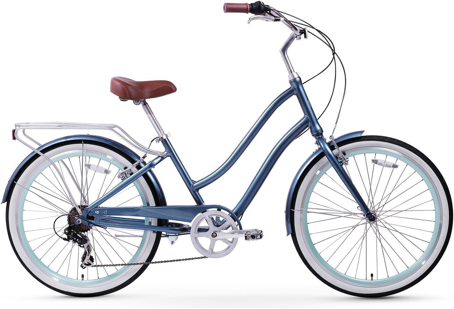 sixthreezero Every journey Women's 7-Speed Step-Through Hybrid Cruiser Bicycle, 26 In. Wheels and 17.5 In. Frame, Navy