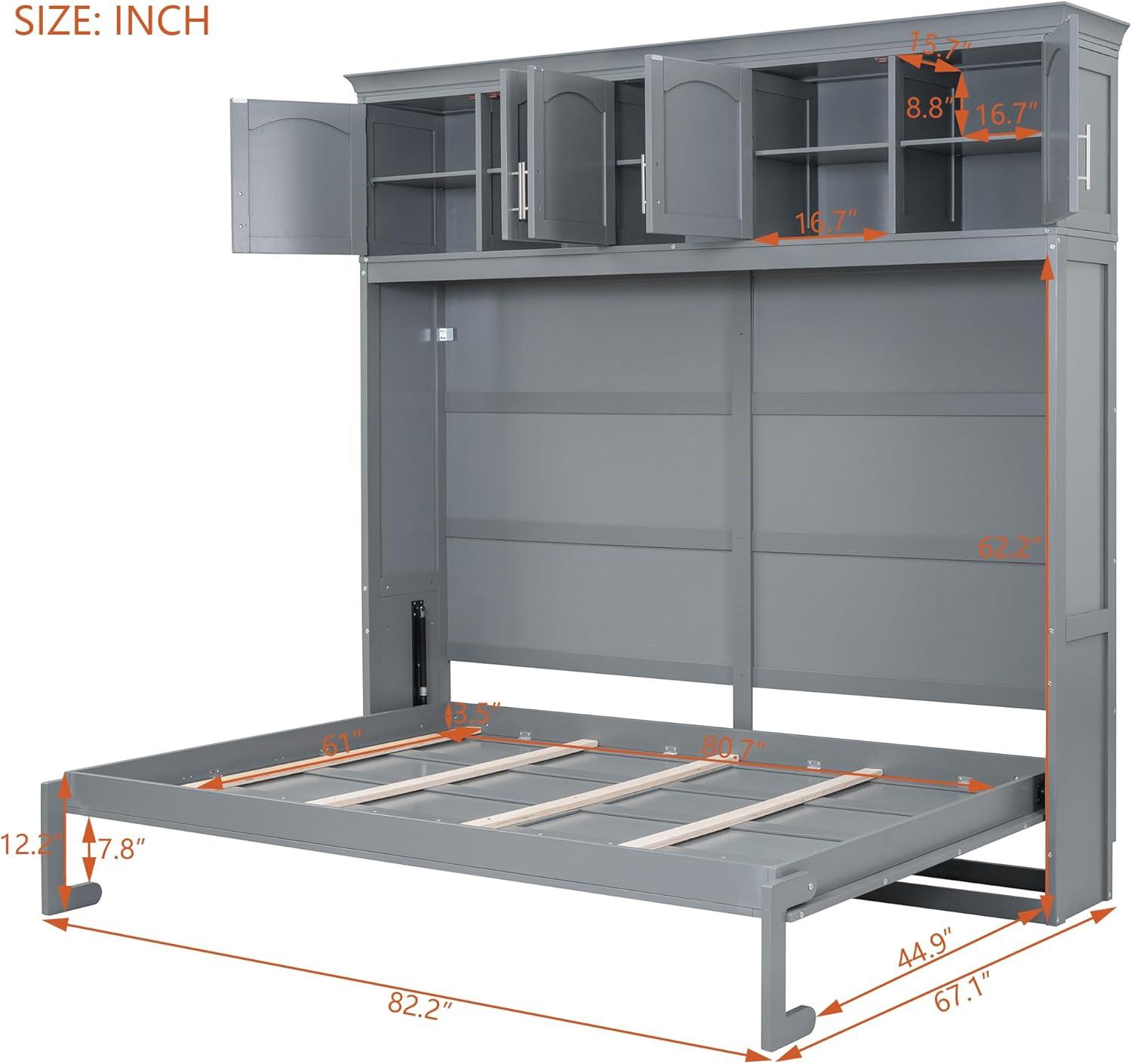 Gray Queen Size Murphy Bed with Storage Cabinets