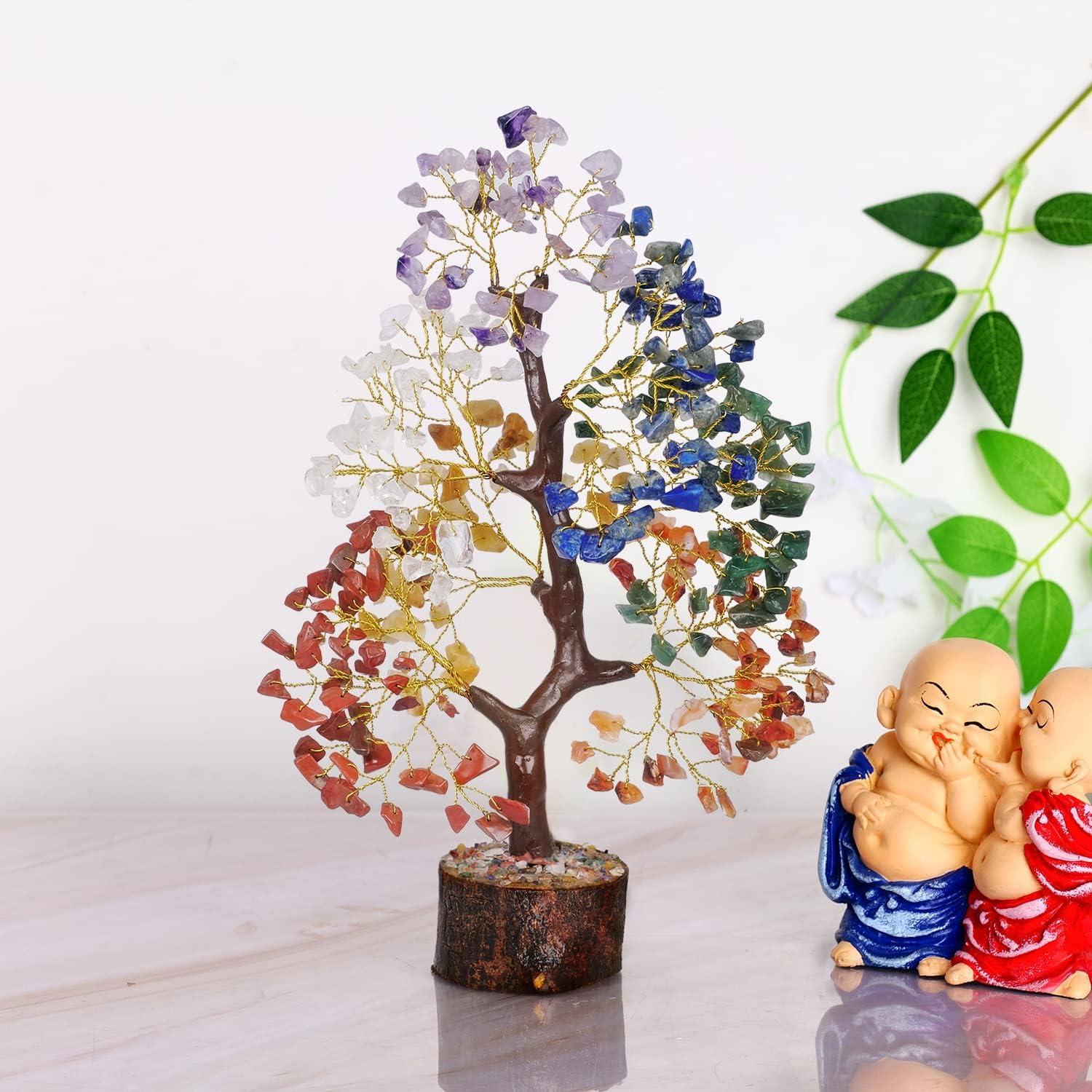 Multicolor Crystal Chakra Tree with Golden Wire