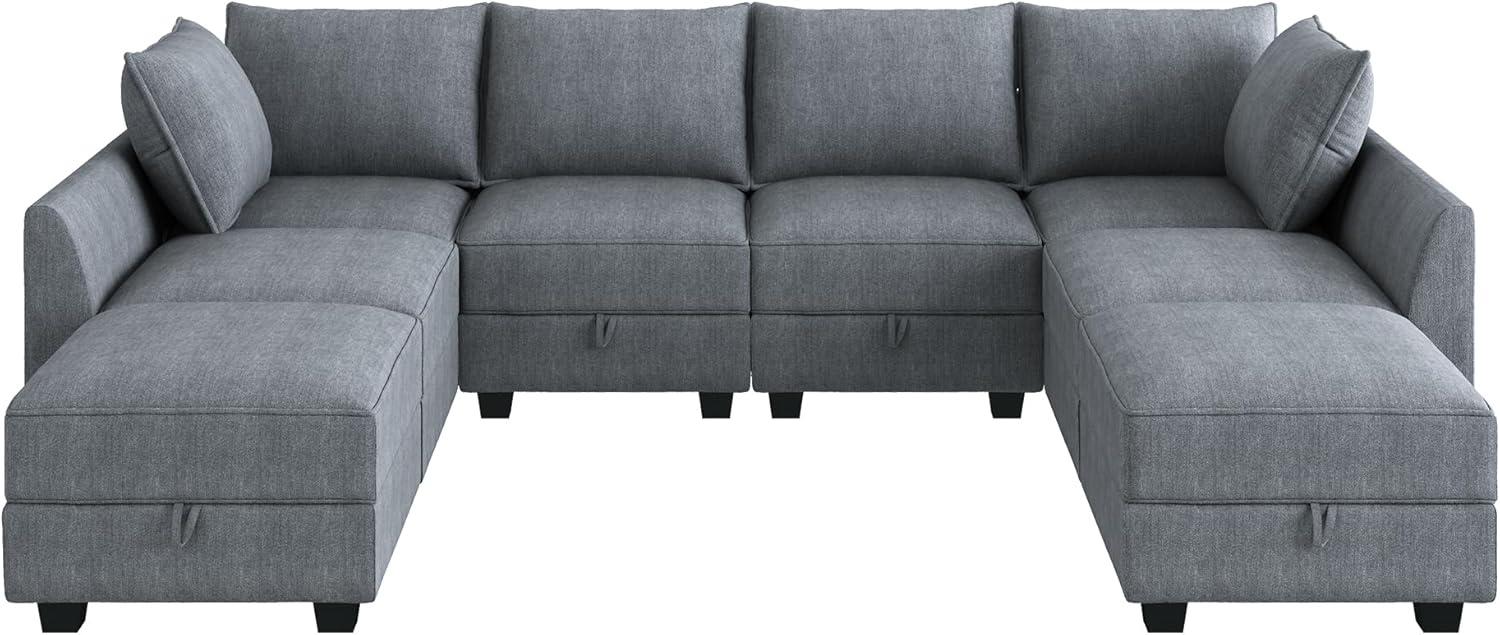 HONBAY Modular Sectional Sofa with Reversible Chaises Sofa with Ottomans U Shaped Sectional Couch for Living Room, Bluish Grey