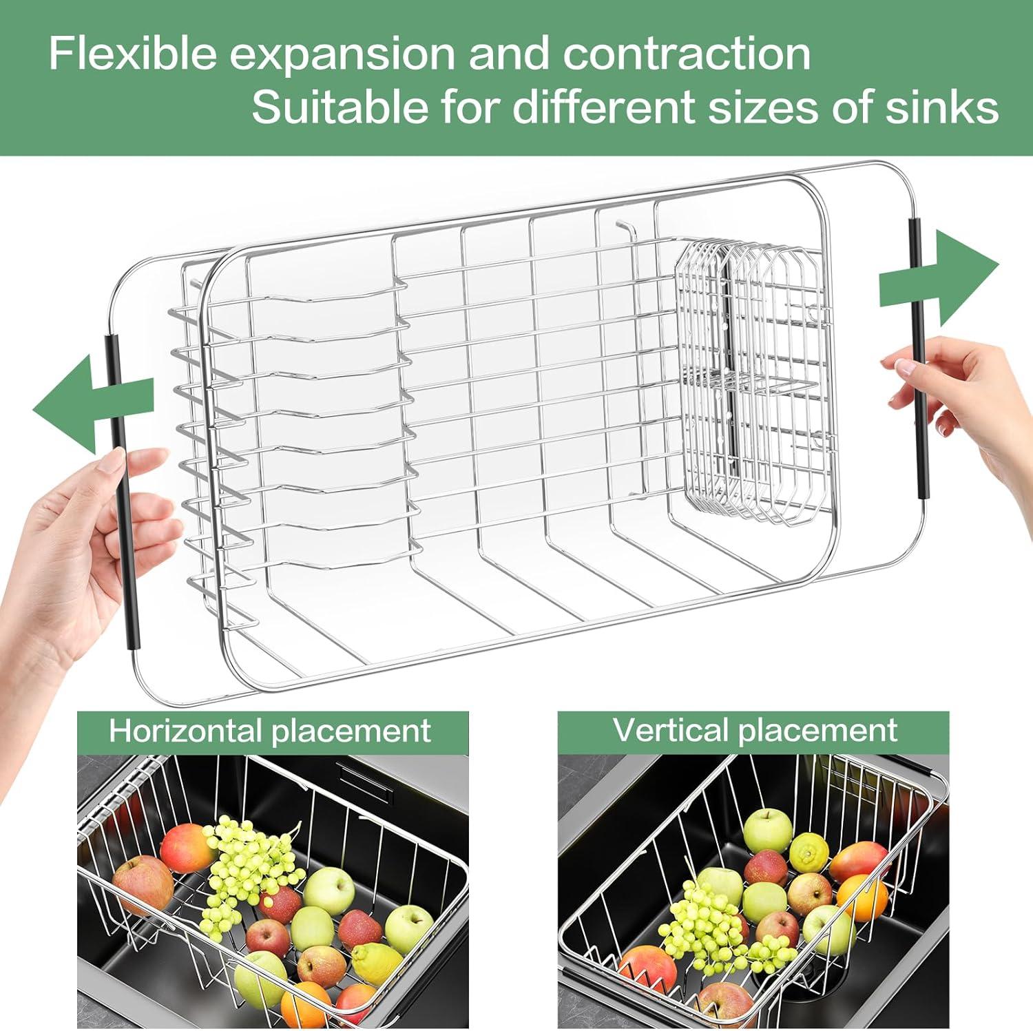 Adjustable Stainless Steel Dish Rack with Utensil Holder