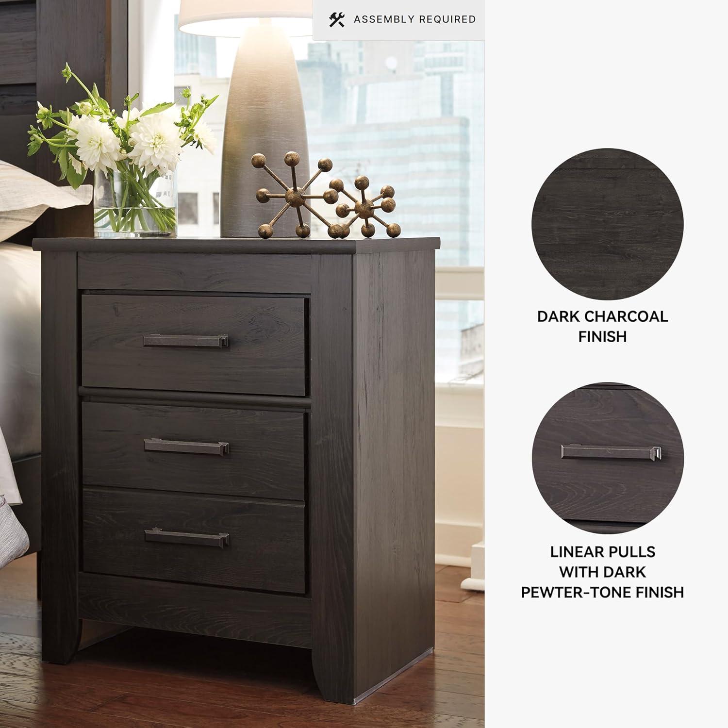 Brinxton Nightstand - Black - Signature Design by Ashley: Contemporary Bedside Table with Storage Drawer