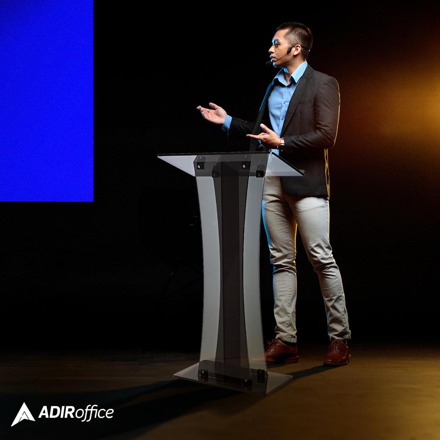 Black Acrylic Podium with Slanted Lip-Equipped Surface