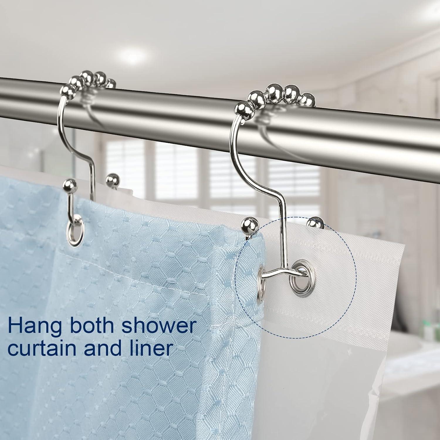 AmazerBath Shower Curtain Hooks Rings, Rust-Resistant Metal Double Glide Shower Hooks for Bathroom Shower Rods Curtains, Set of 12 Hooks - Silver