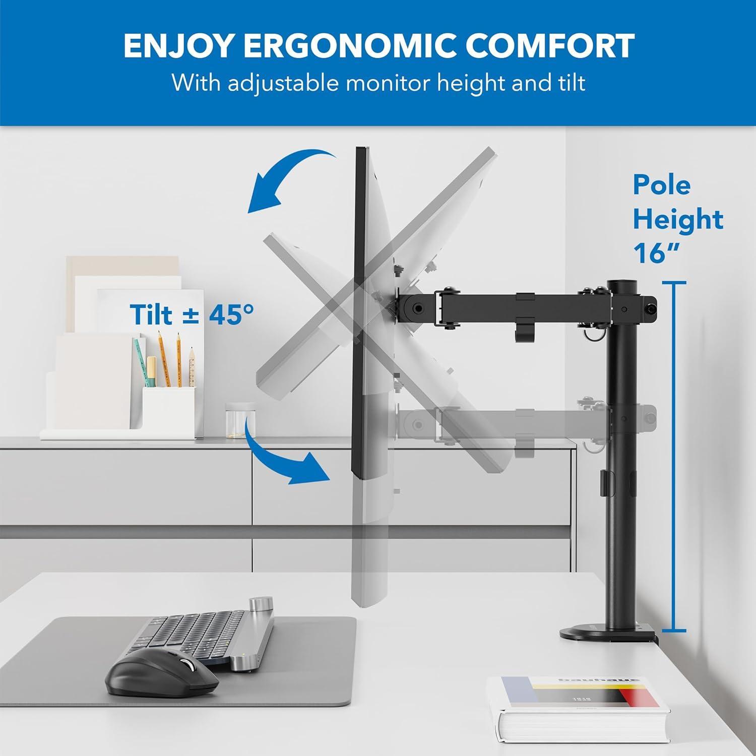 Black Steel Full Motion Single Monitor Desk Mount