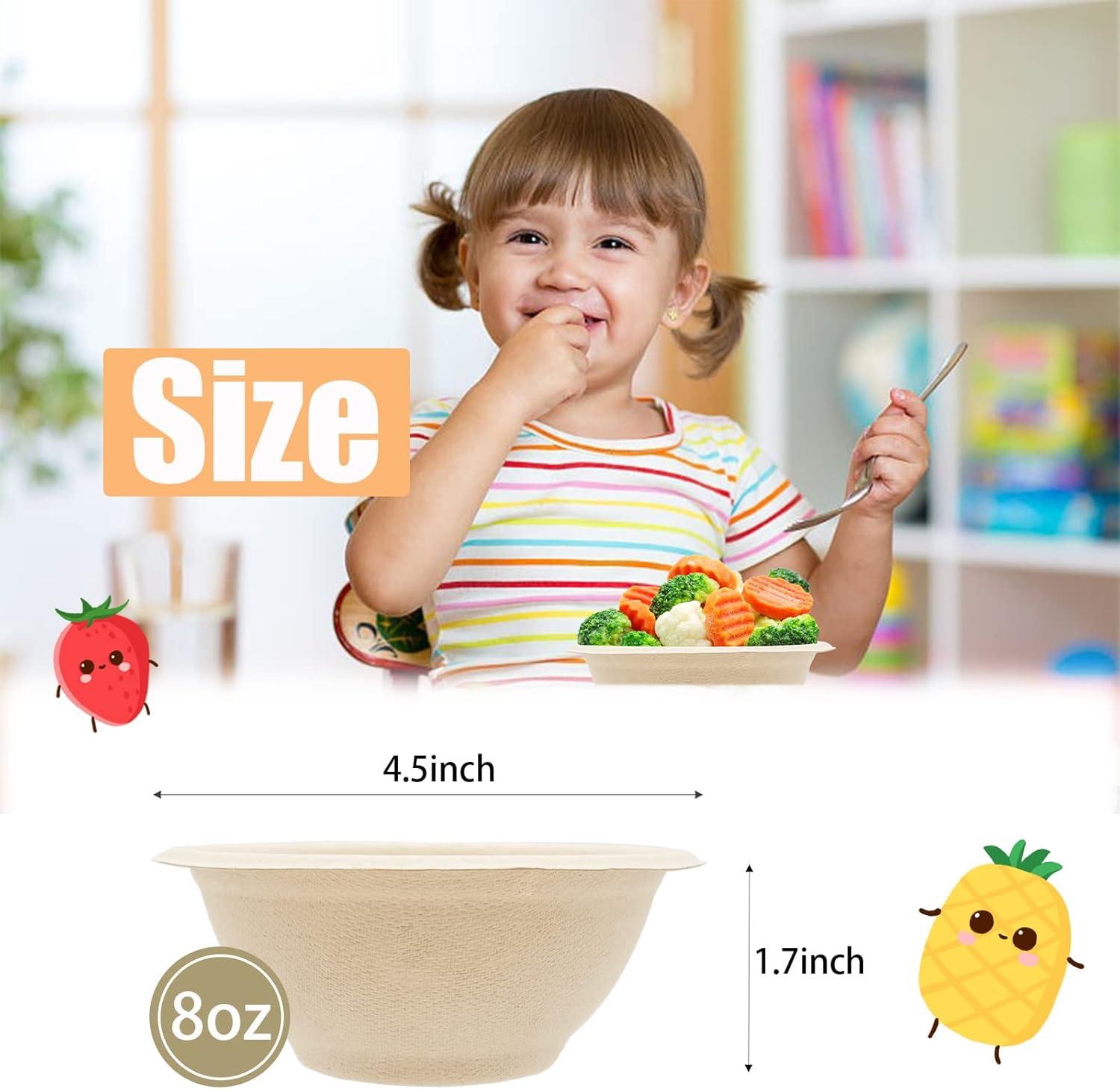 100 Pack 8oz Compostable Paper Bowls,Heavy-Duty Disposable Natural Bagasse Bowls,Biodegradable Soup Bowls,Eco-Friendly,Heat Resistant,for Ice Cream,Salad,Soup,Snack,Dessert,Pasta,Hot or Cold Use