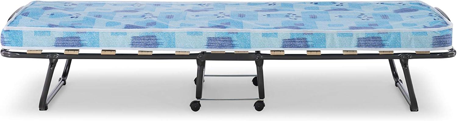 4" Twin Mattress Metal Frame Roma Rollaway Folding Guest Bed Blue - Linon: Portable, Space-Saving Design with Casters