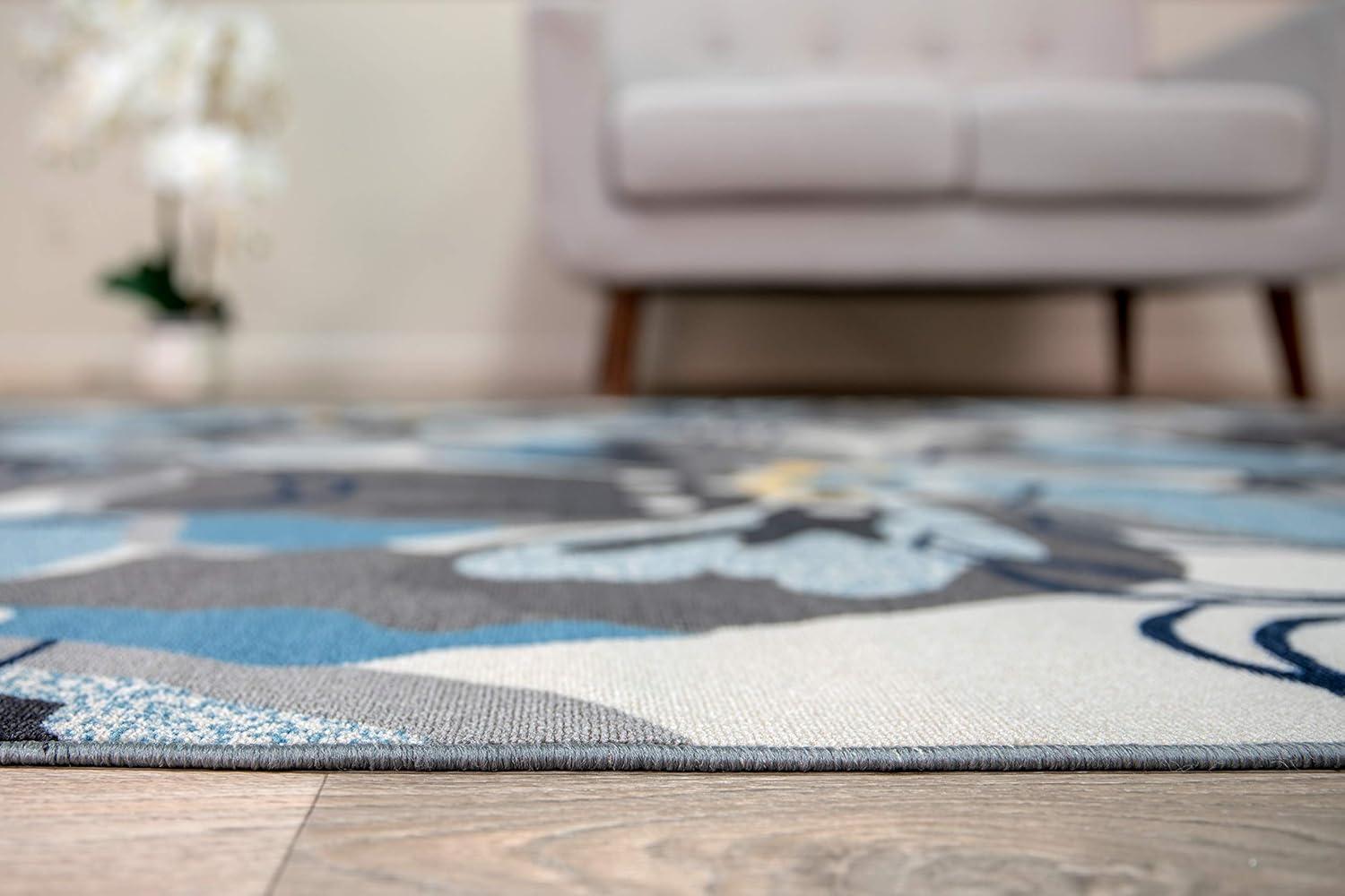 World Rug Gallery  Modern Floral Non-Slip Area Rug Ivory, Blue, Grey 6'6"x9' Pet Friendly, Stain Resistant, Non Slip 6' x 9', 7' x 9' Indoor Living