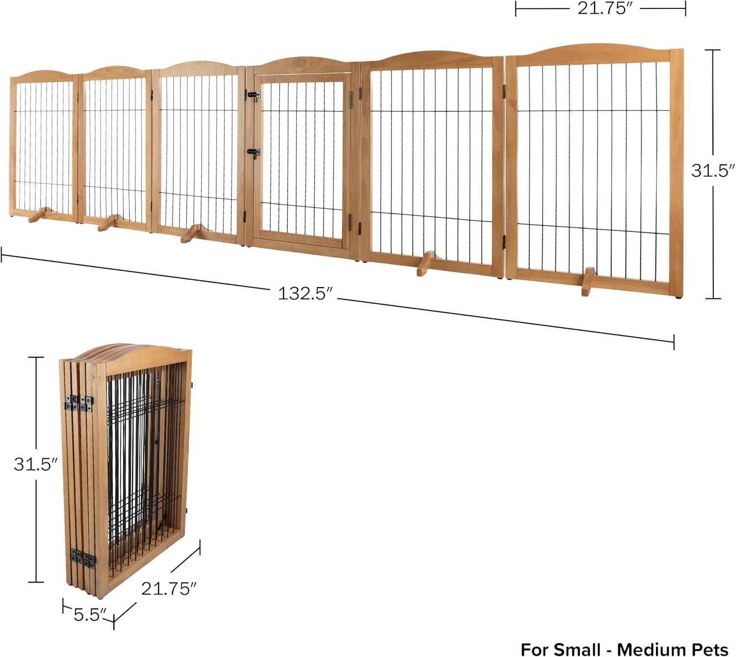 Petmaker PETMAKER Pet Gate - 6-Panel Indoor Folding Dog Fence for Stairs or Doorways - 132.5x31.5-Inch Freestanding Play Pen with Support Feet