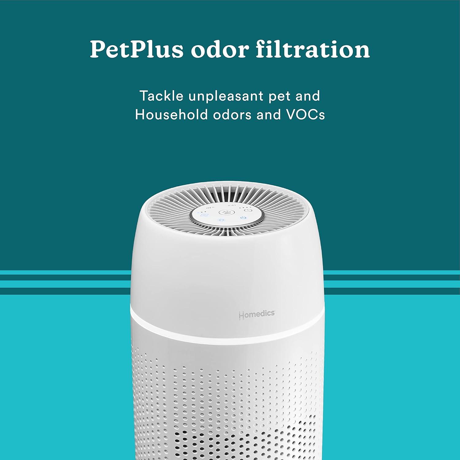 HoMedics PetPlus Large Room Air Purifier with UV-C Technology: Electric, 3 Settings, CARB Certified, 100-300 sq. ft.