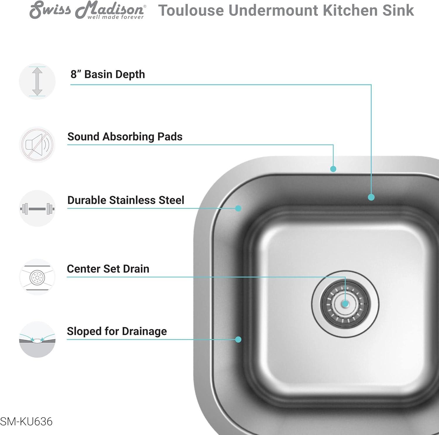 Toulouse 16 x 16 Stainless Steel, Single Basin, Undermount Kitchen Sink