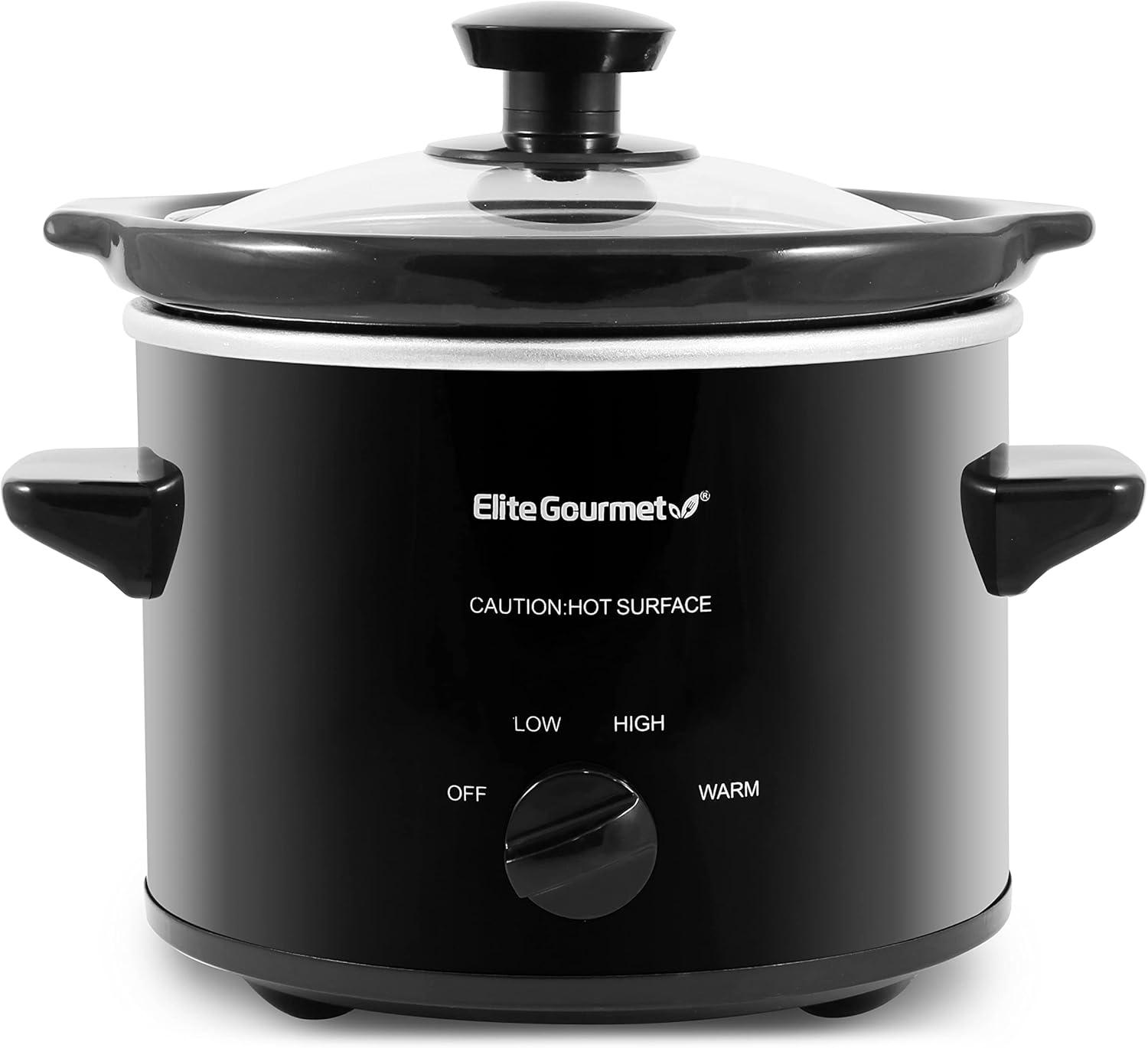 Elite Gourmet Black 2-Quart Ceramic Slow Cooker