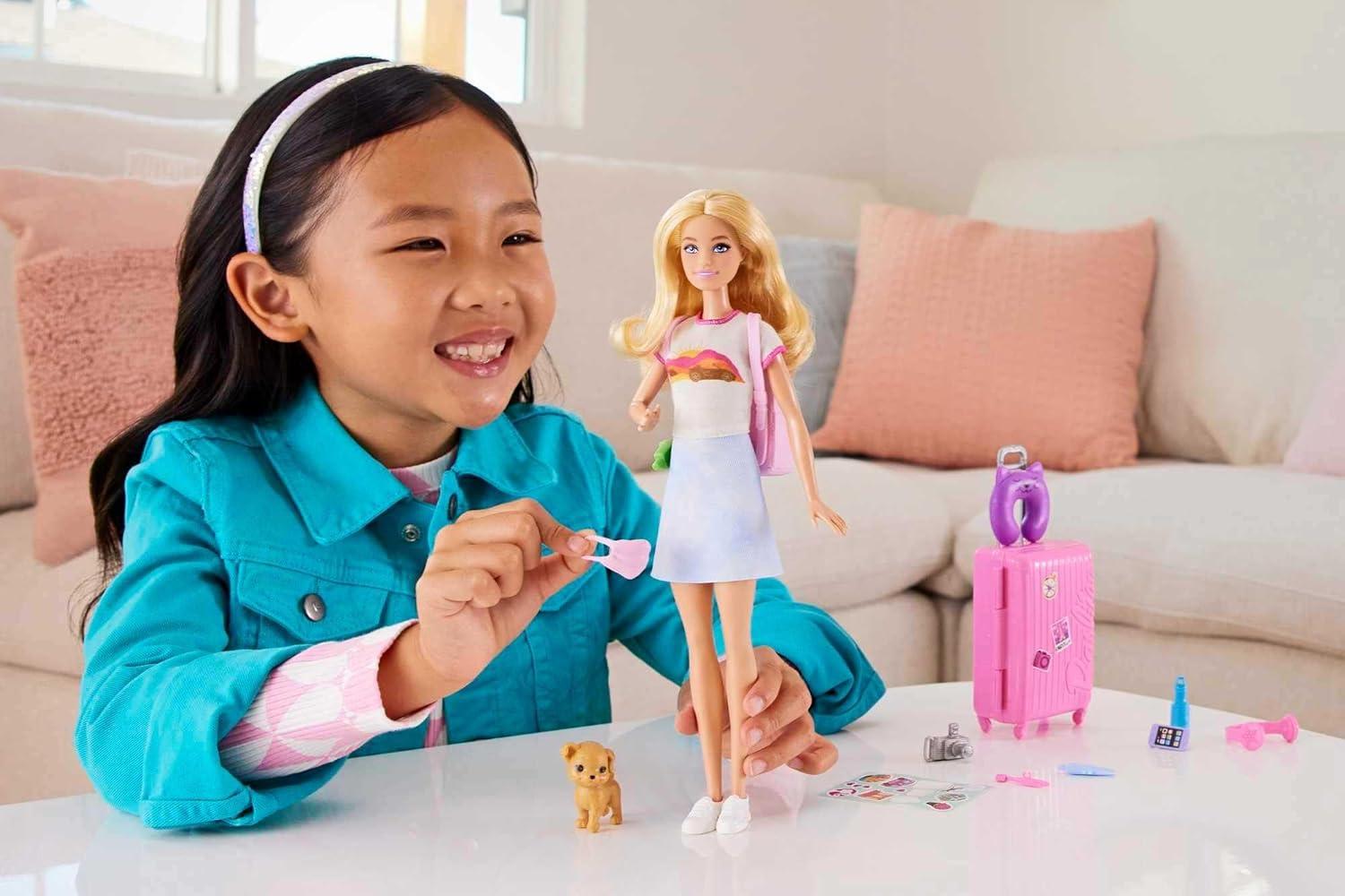 Barbie Doll and Accessories Travel Set with Puppy