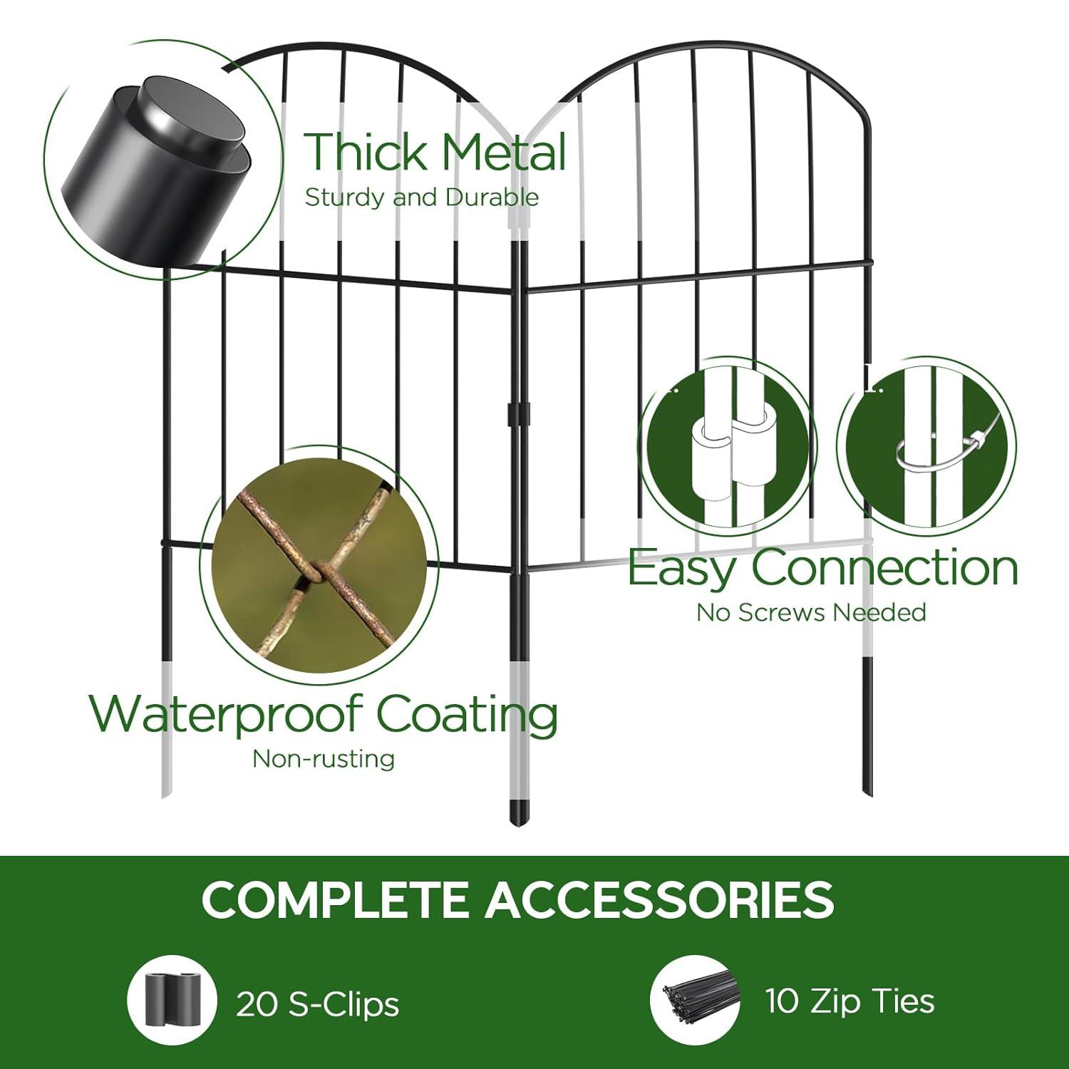 EasyPAG Decorative Garden Fence 10 Pack Total 10ft (L) x 24in (H) Rustproof Metal Wire Fencing Border Animal Barrier