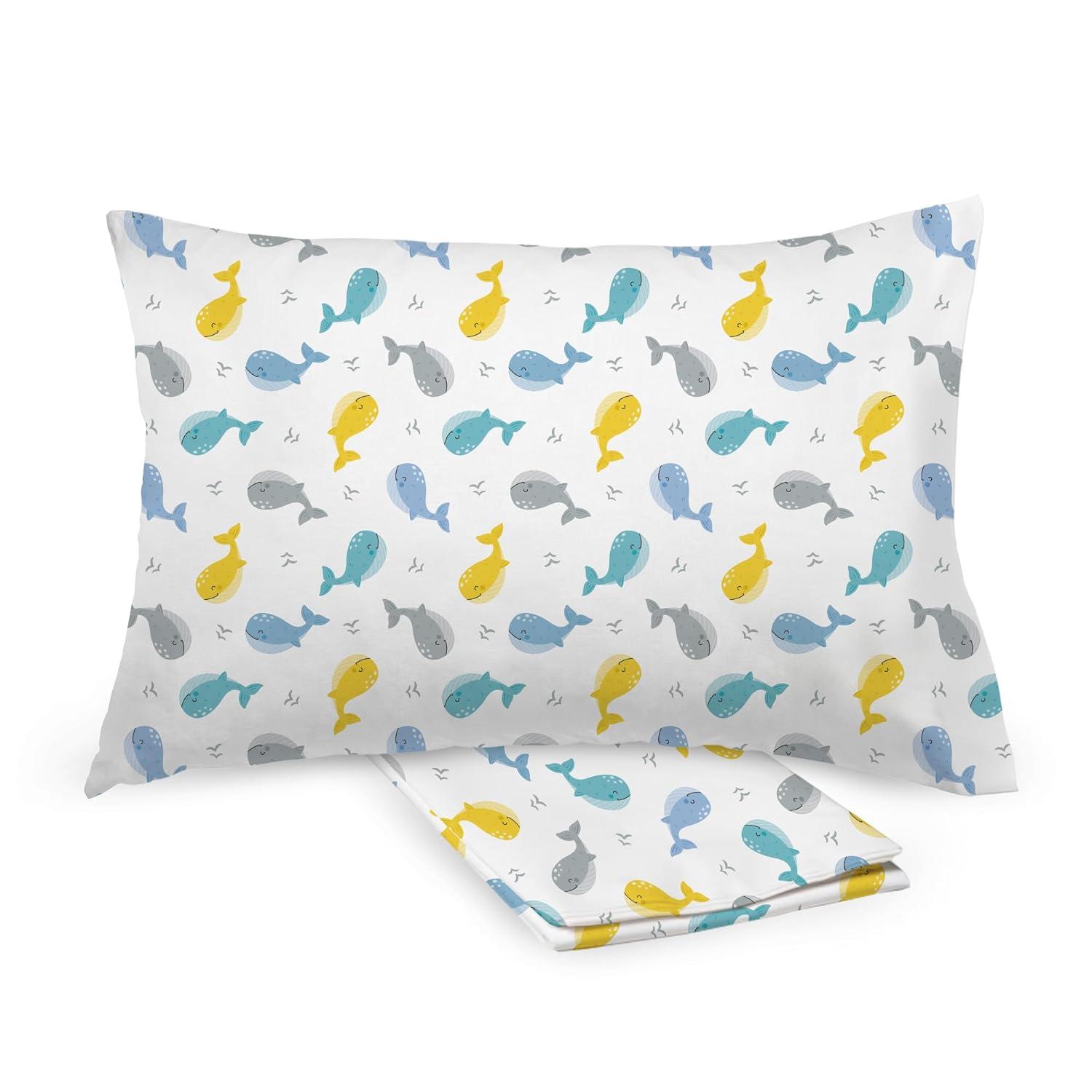 BreathableBaby Cotton Percale Pillowcase, For 13" x 18"/33 x 46 cm Toddler Pillow, Whales (2-Pack)