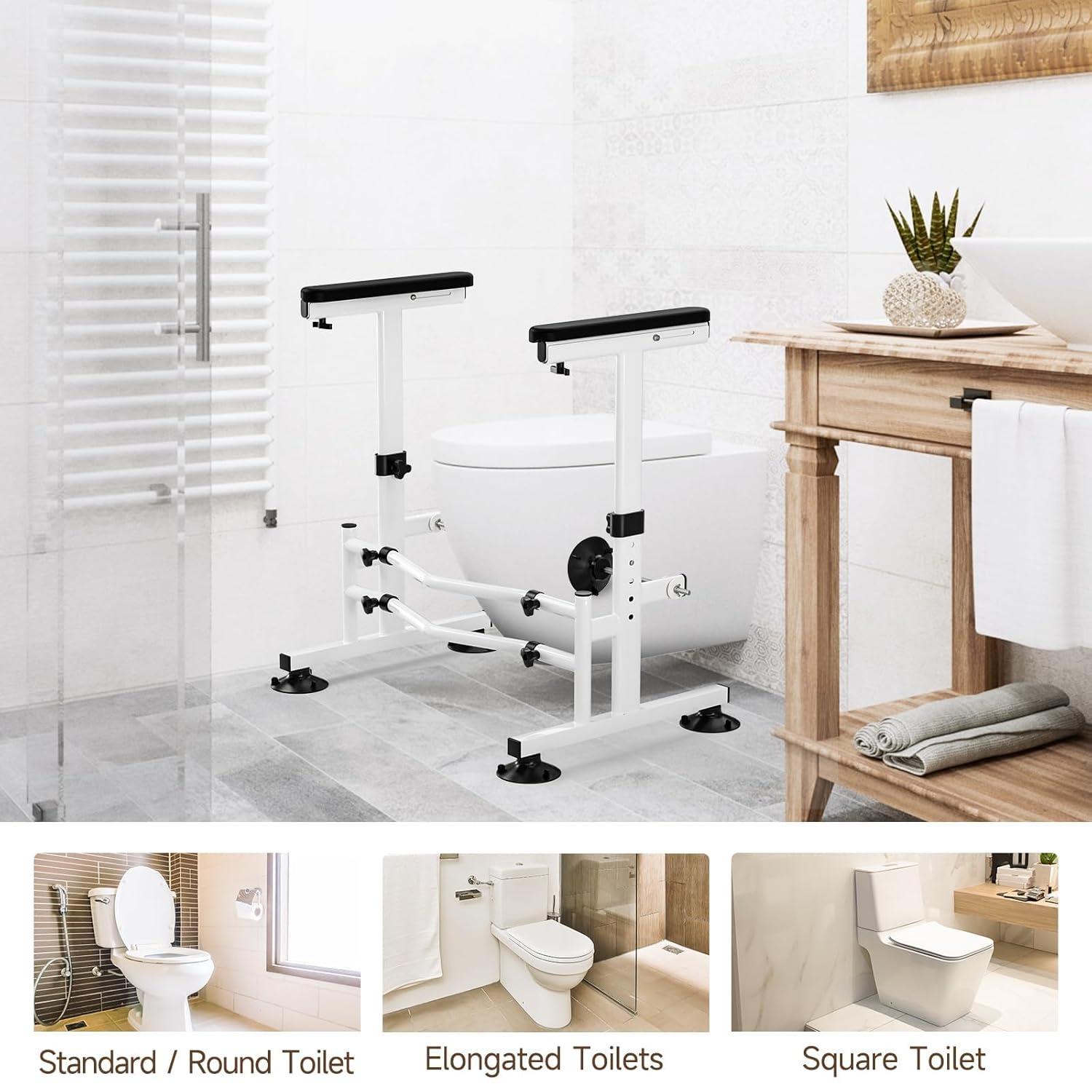 Toilet Safety Rails for Seniors, WAYES Toilet Safety Frame with Arms for Elderly, Handicap, Disabled, Adjustable Width and Height Fit for Most Toilets, 350lbs
