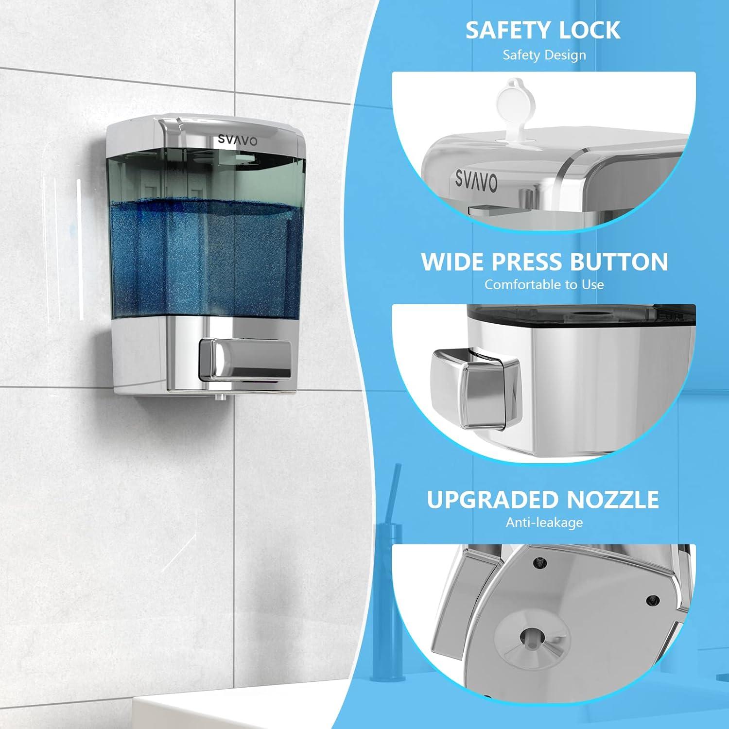 SVAVO Wall Mounted Soap Dispenser Kitchen Bathroom Manual Soap Dispenser Refillable Hand soap Dispenser for Liquid Contianers Shampoo Gel Chamber for Household Commerical 23.7oz (700ml) ABS