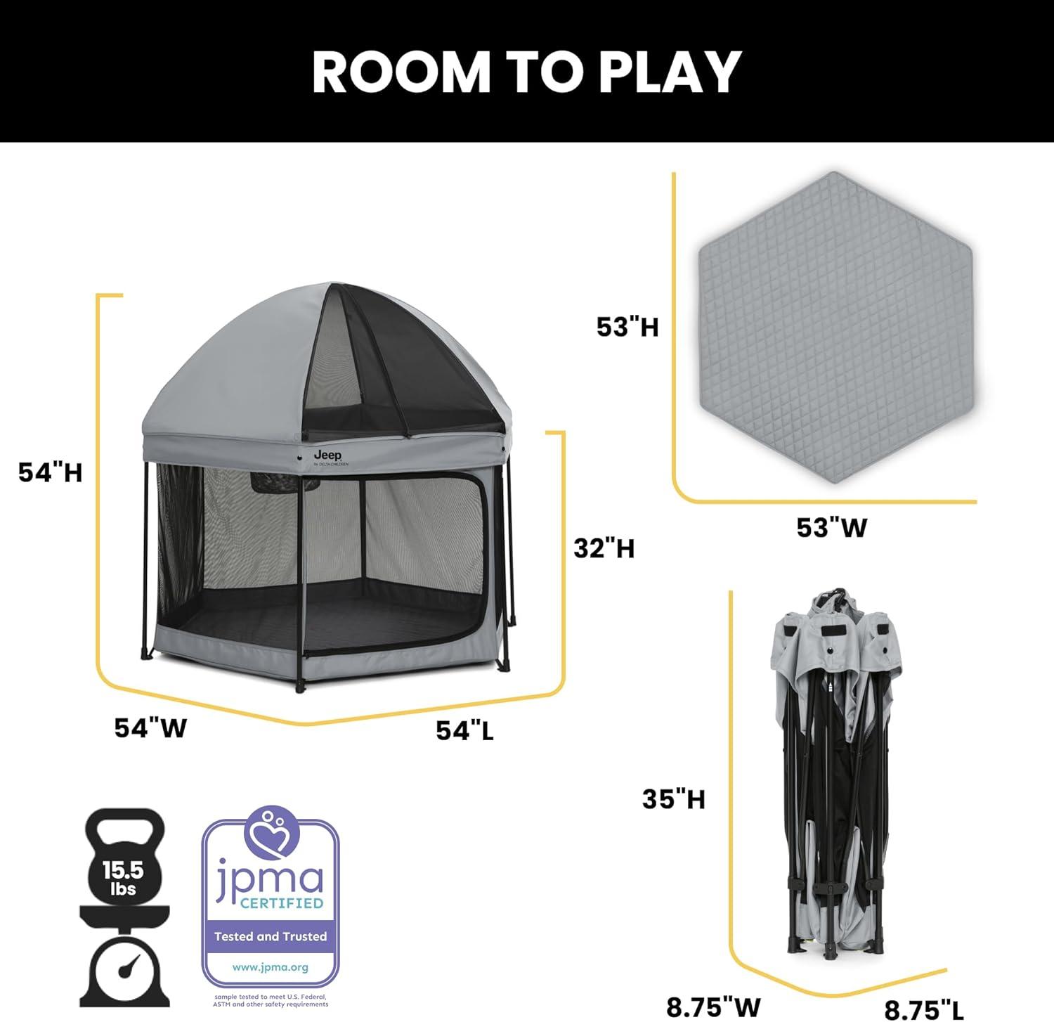 Jeep Hexagon Pop Up Playard with Removable Canopy