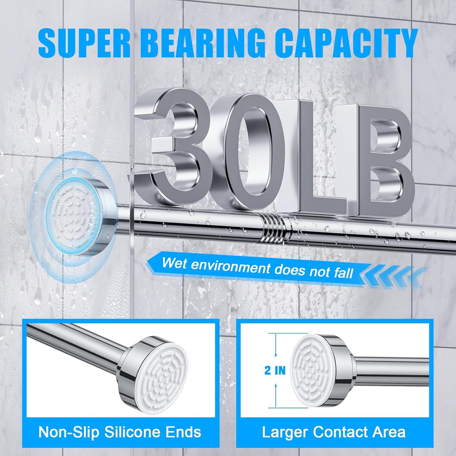OUMIKEJI Shower Curtain Rod, 27-76 Inch Adjustable Tension Spring, Shower Curtain Rod Tension, Premium Stainless Steel, Anti-Slip, No Drilling, No Rust, For Bathroom, Silver