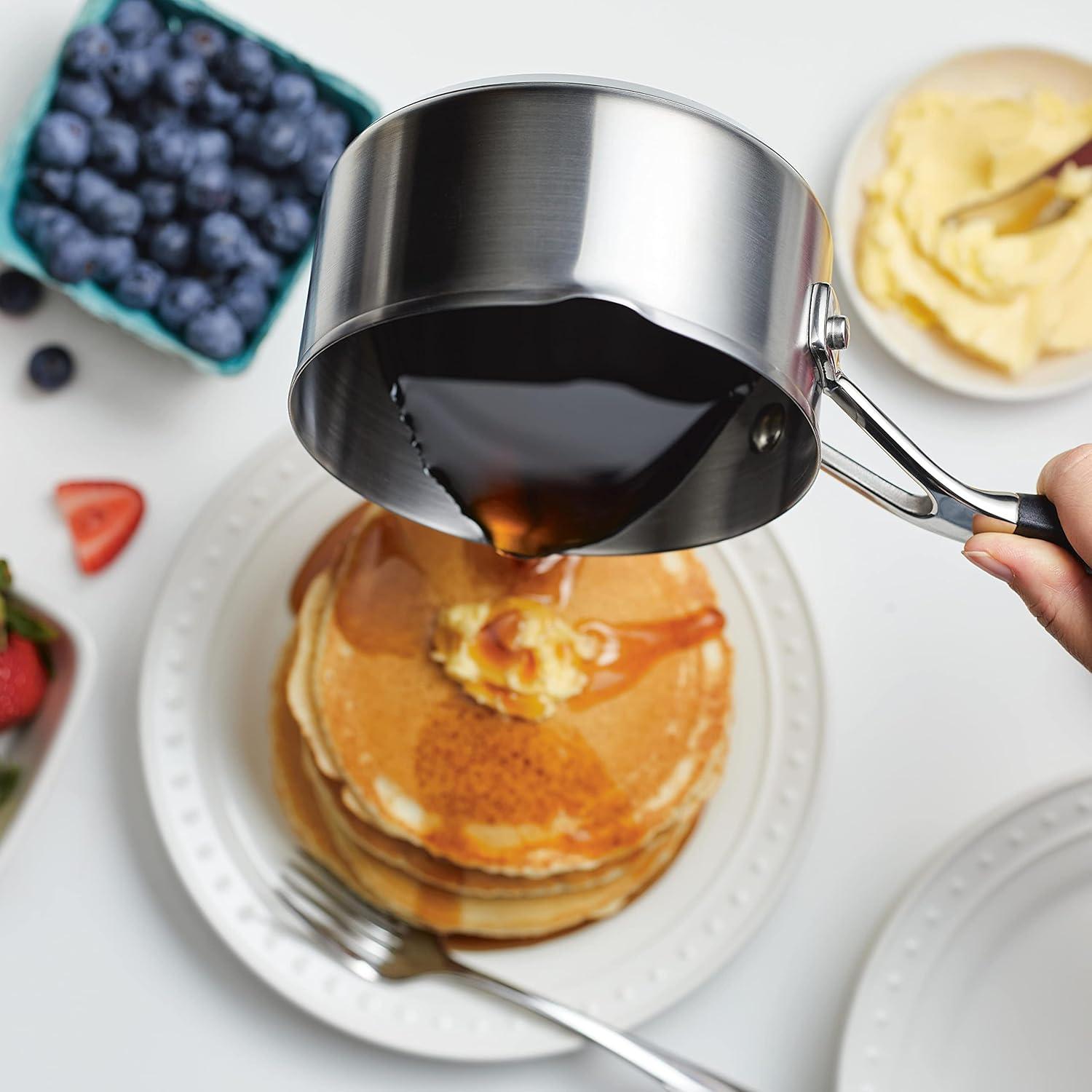 KitchenAid Stainless Steel Induction Saucepan with Pour Spouts, 1 Quart, Brushed Stainless Steel