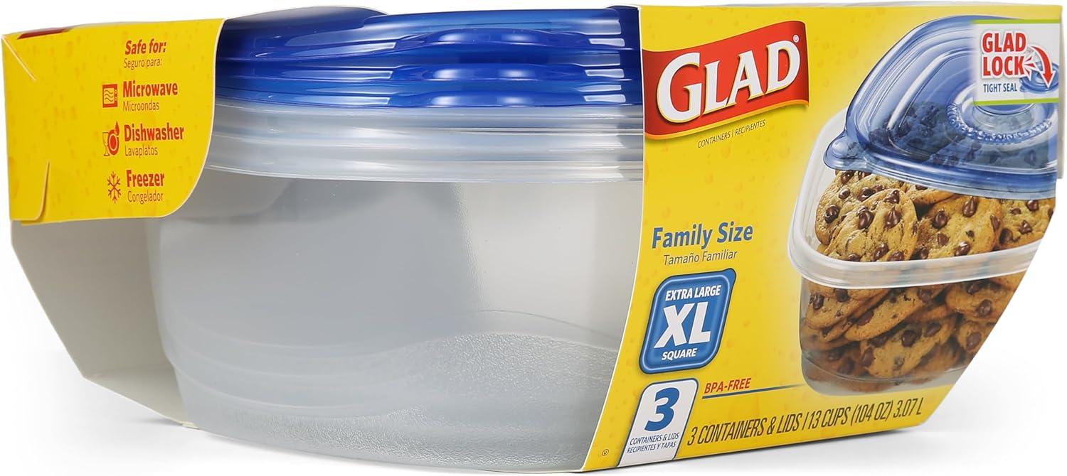 Glad 6337125 104 oz Food Storage Container, Clear - Pack of 3