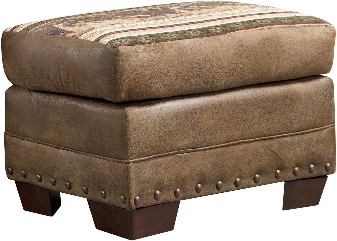 American Furniture Classics 26.5" Microfiber Wild Horses Ottoman in Brown