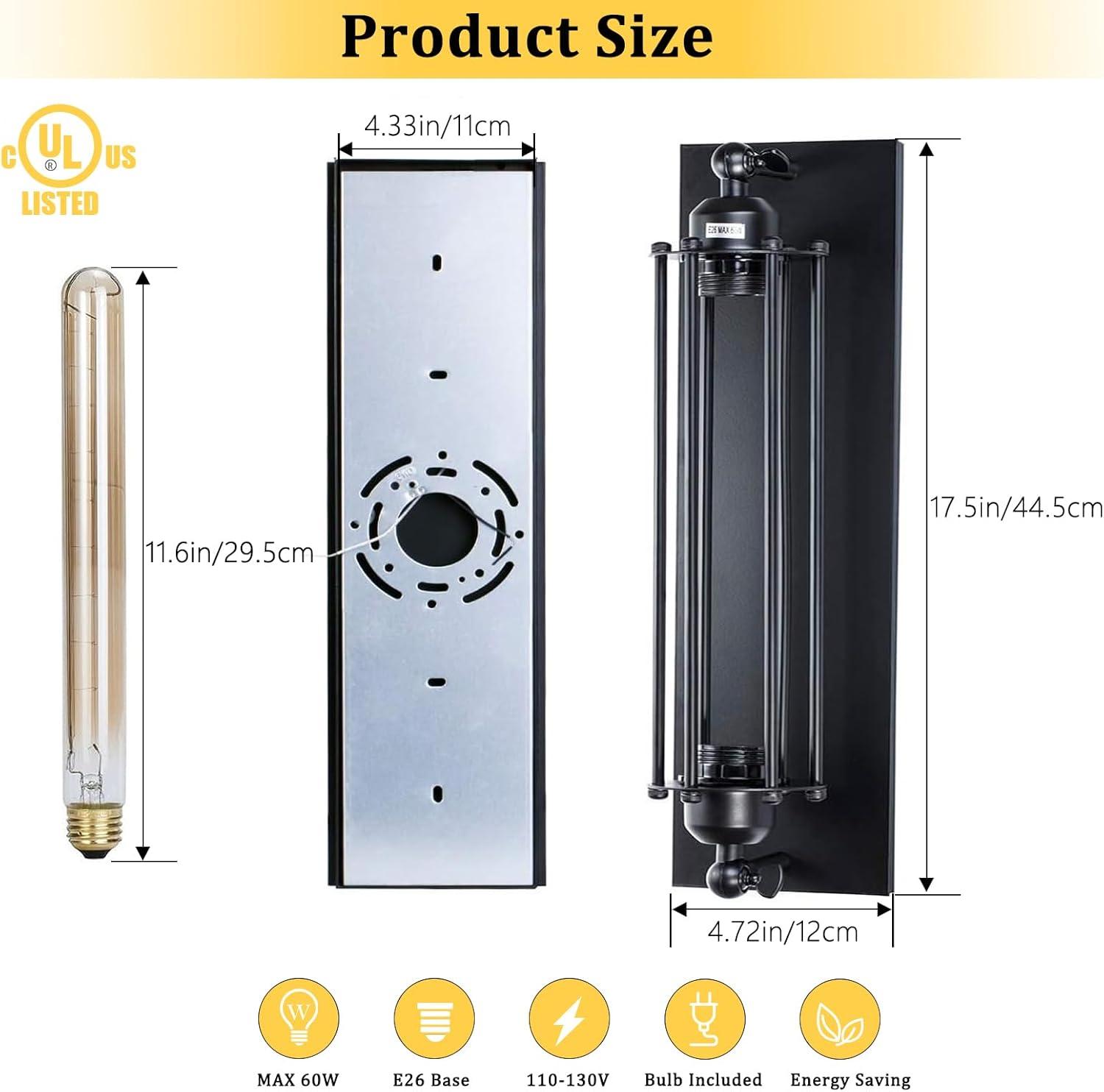 Licperron Industrial Wall Sconce E26 E27 Edison Vintage Wall Sconce Antique Wall Lamp Fixtures Bedside Bar Restaurant Hotel Lighting Decor 2 Pack