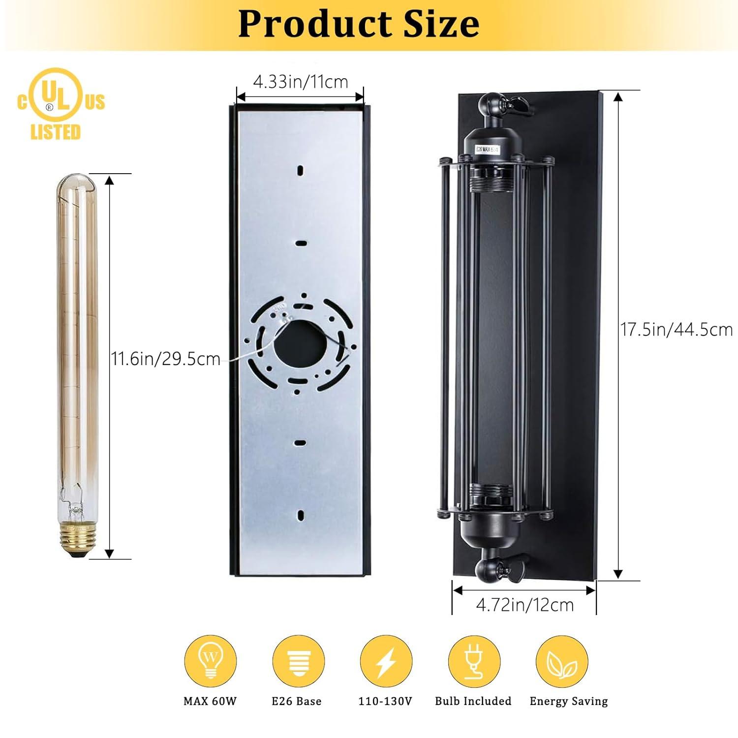 Licperron Industrial Wall Sconce E26 E27 Edison Vintage Wall Sconce Antique Wall Lamp Fixtures Bedside Bar Restaurant Hotel Lighting Decor 2 Pack