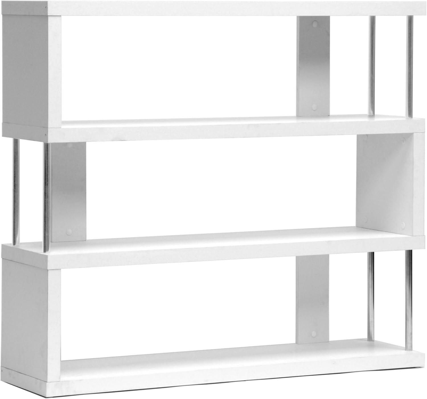 White Modern 3-Shelf Rectangular Étagère with Chrome Supports