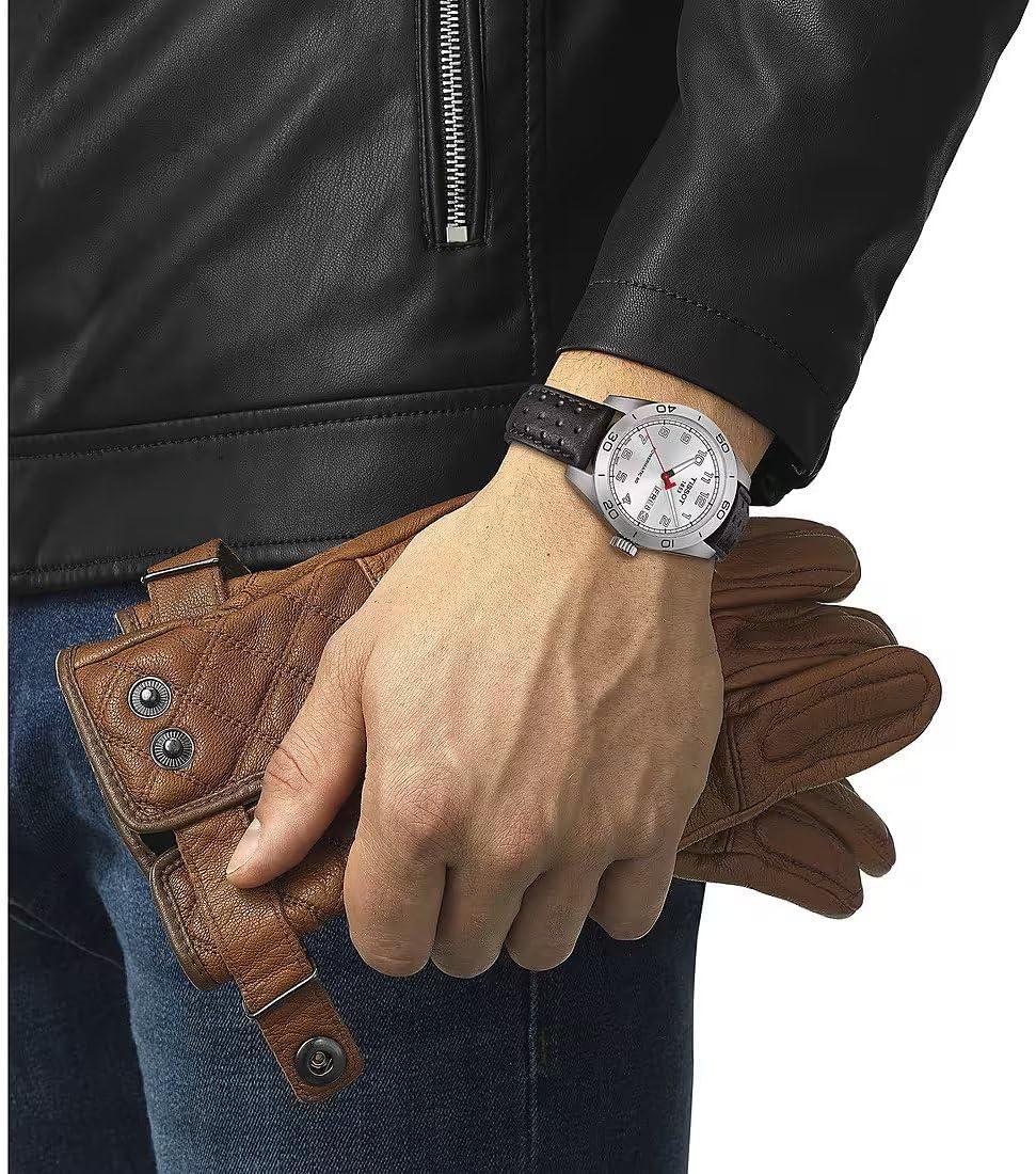 Tissot PRS 516 Silver Dial Brown Leather Automatic Wristwatch