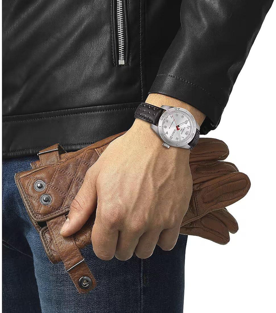 Tissot PRS 516 Silver Dial Brown Leather Automatic Wristwatch