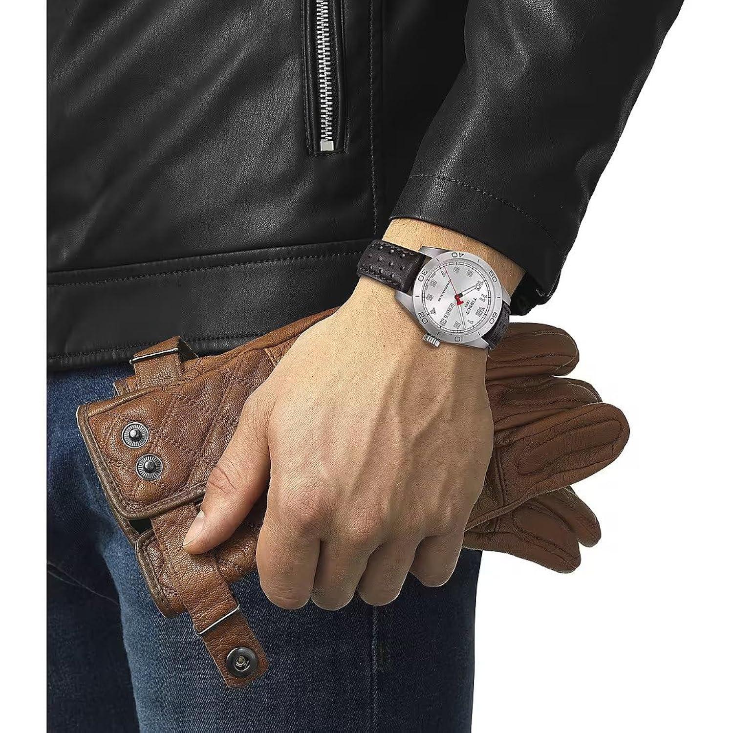 Tissot PRS 516 Silver Dial Brown Leather Automatic Wristwatch