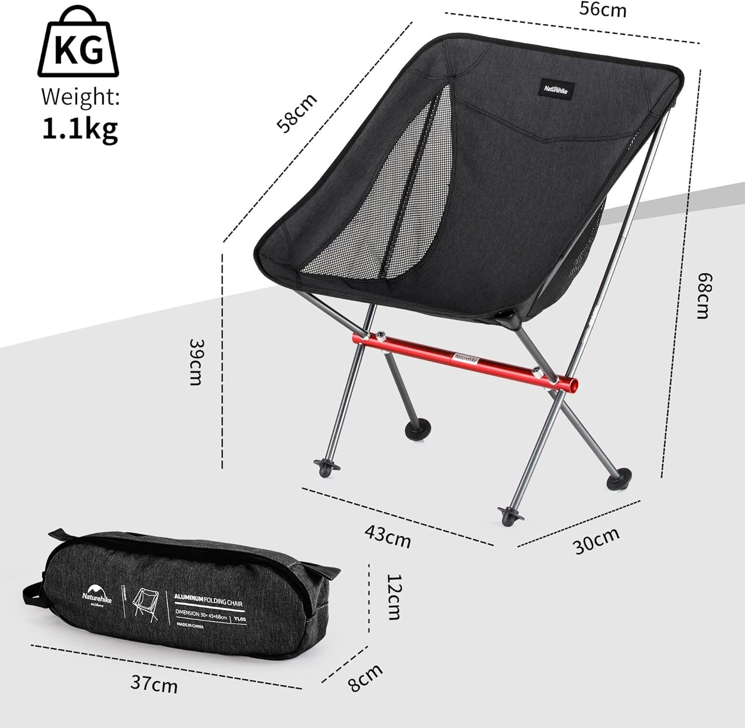 Ultralight Black and Silver Aluminum Folding Camping Chair