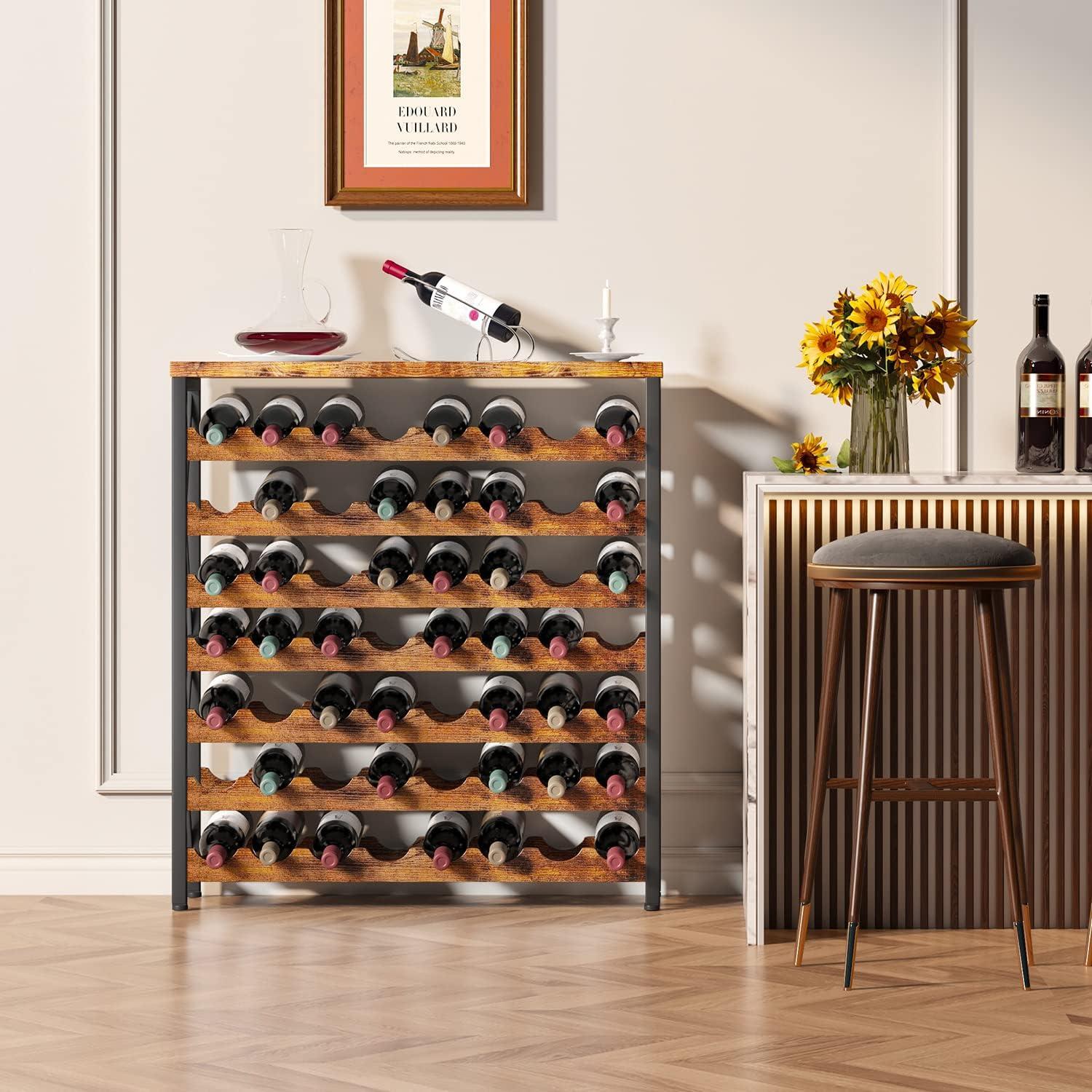 56-Bottle Freestanding Wine Rack, Wooden Wine Rack Storage Shelf, Stackable Wine Bottle Rack with Tabletop for Living Room,Kitchen or Wine Cellar